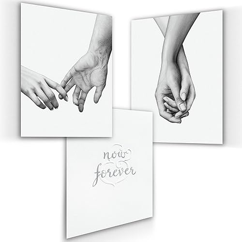 Arte de pared tomados de la mano, regalo de Navidad, decoración de pared para parejas, pintura en blanco y negro, dibujo minimalista con relieve