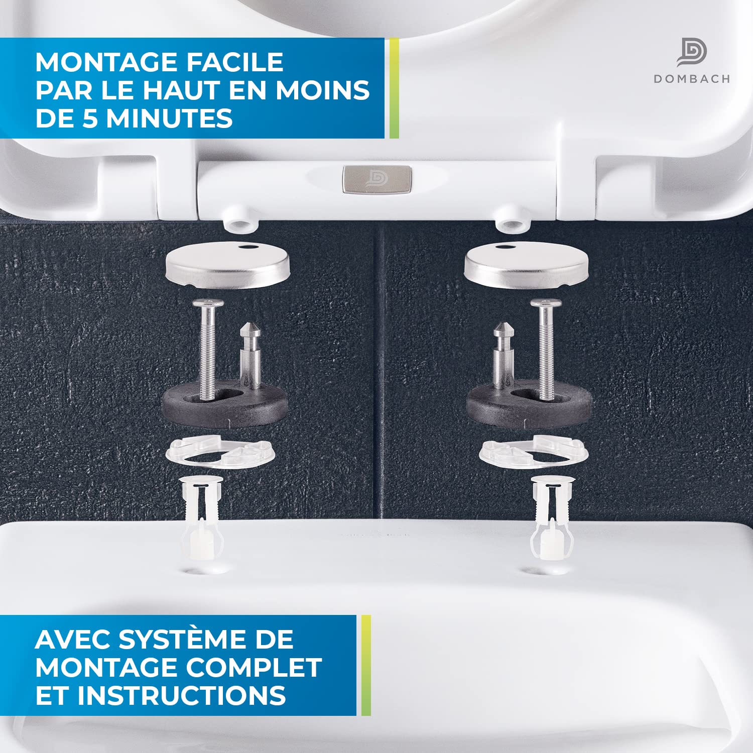 Dombach® Lamera Abattant WC avec Frein de Chute (Forme carrée, Blanc) - Premium Lunette WC Antibactérien - Lunette de Toilette Clipsable, Amortie, Duroplast - Abattant Toilette, Cuvette WC