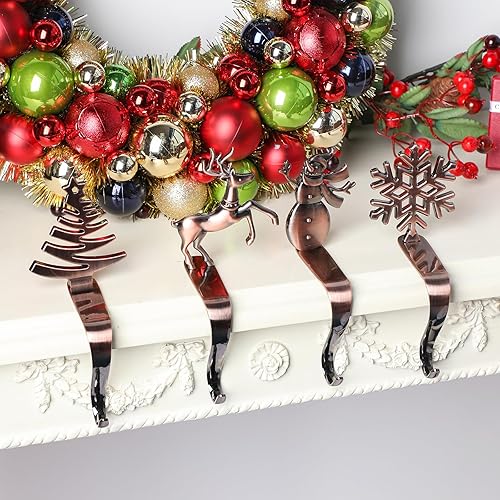 Miniatura 4 de Fonder Mols Juego de 4 soportes de calcetines de Navidad para chimenea, ganchos de metal con agarres de metal, cromo gris antiguo, juego de 4