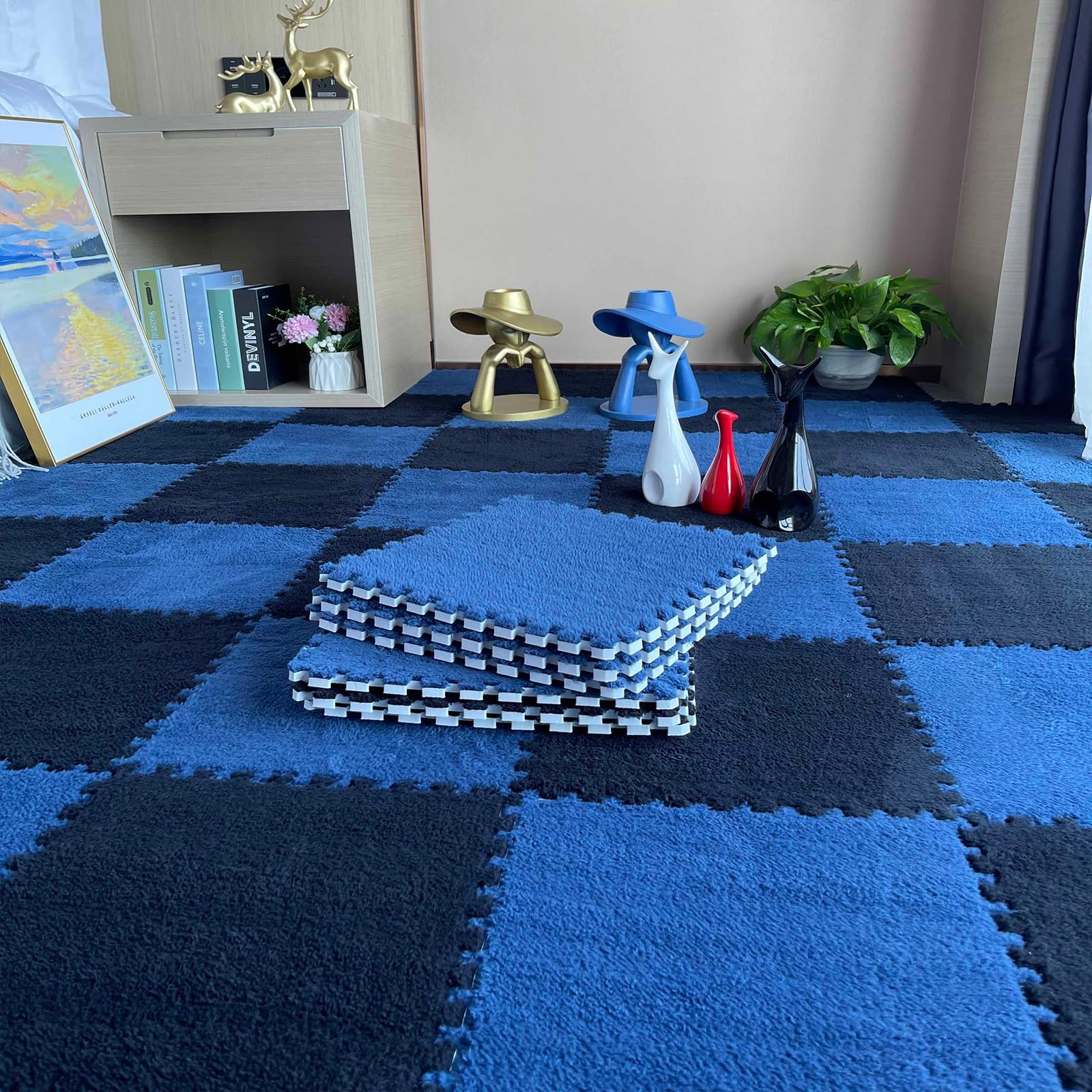 Kwadratowa mata do puzzli z pianki EVA do salonu, nowoczesna mata podłogowa, miękka i wygodna z krótkim włosiem do sypialni, zmywalna i dźwiękochłonna mata do wnętrz, odpowiednia dla t