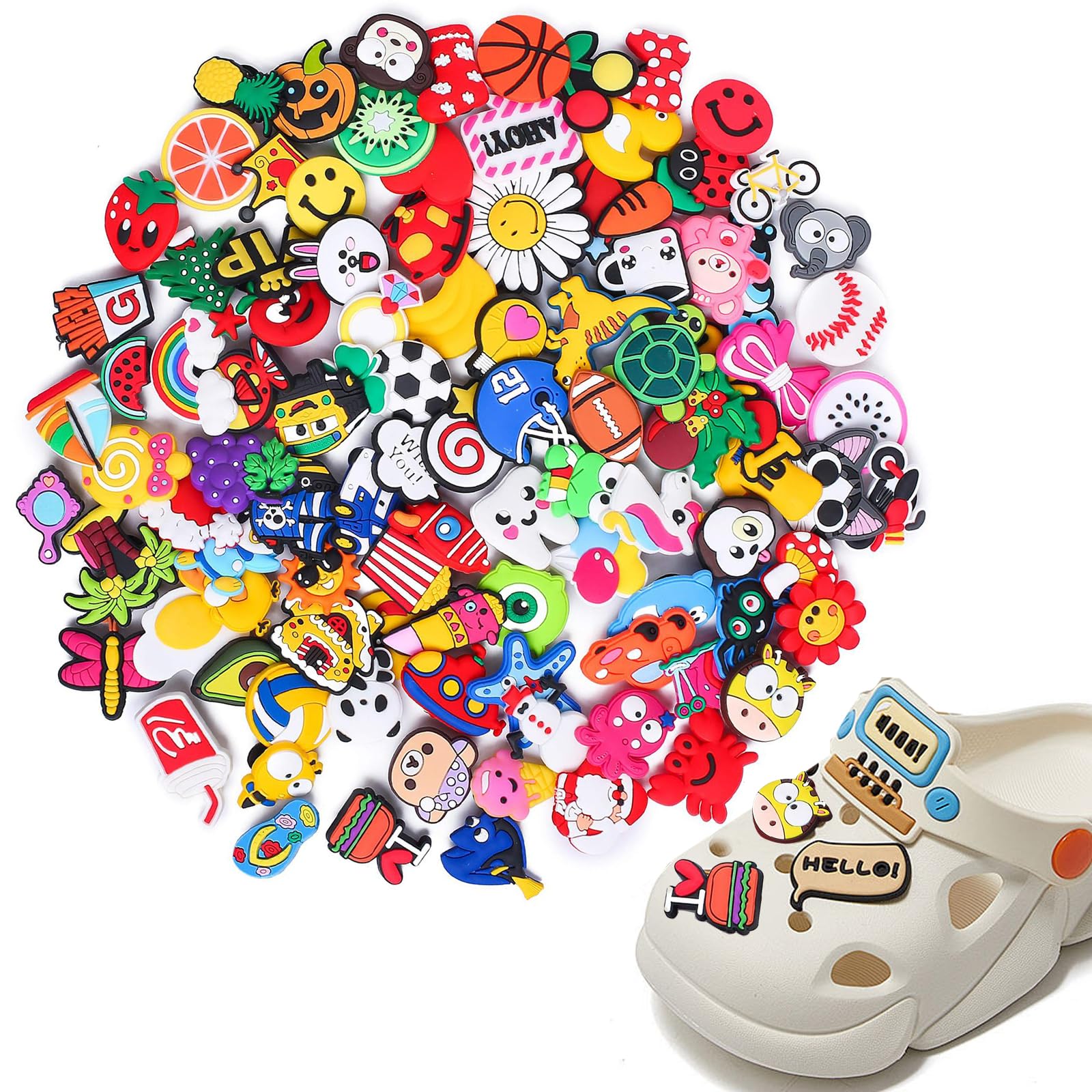 35Pcs Random Shoe Charm for Women, Shoe Charms Kinds Styles Colorful Anime Animals DIY Croc Clog Sandals Charms Shoes Decoration，DIY Merch Shoe Charm Suitable for Kids and Teens Adults
