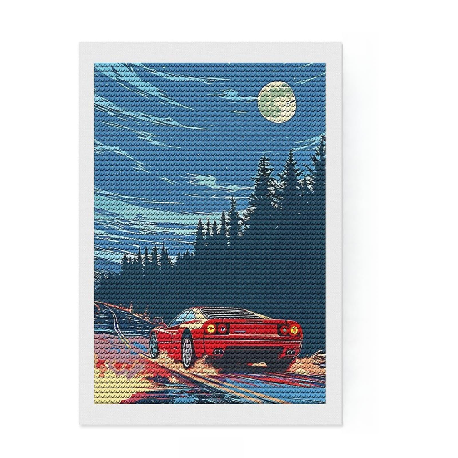 Junmoney Wild Racing Sensation Diamond Painting Canvas Set 8"x12", for Adults, Sparkling Round Gems, Thoughtful Handmade Gift, Modern Decor