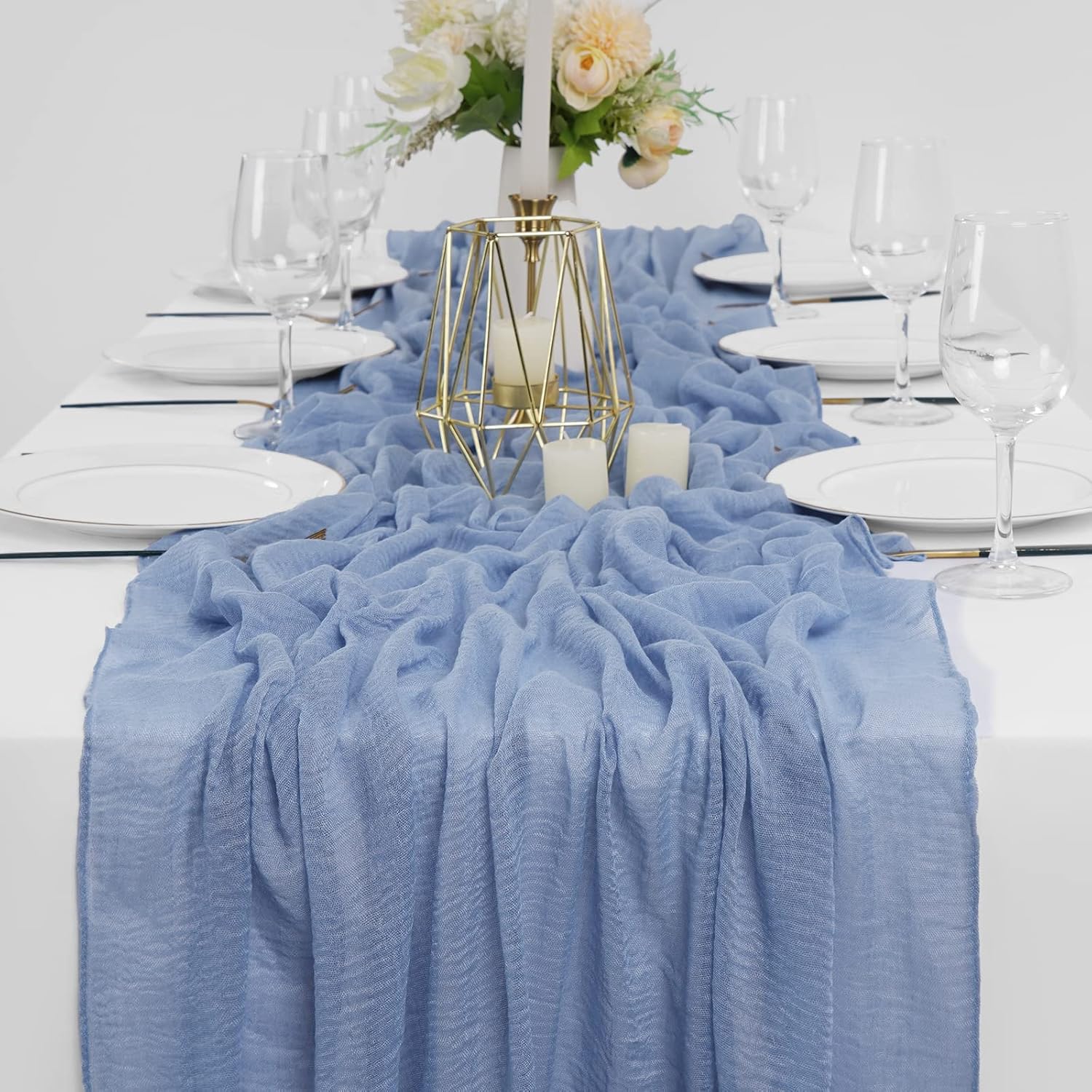 8 PCS Dusty Blue Cheesecloth Table Runner Bulk 10Ft Boho