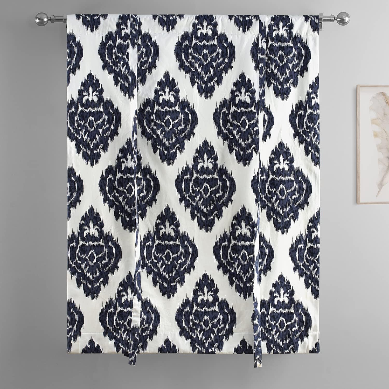 HPD Half Price Drapes Room Darkening Tie Up Curtains 46 X 63 Inch Ikat Printed Cotton Window Roll Up Balloon Curtain for Living Room, Kitchen PRTW-TUD24A-63 (1 Panel), Ikat Blue