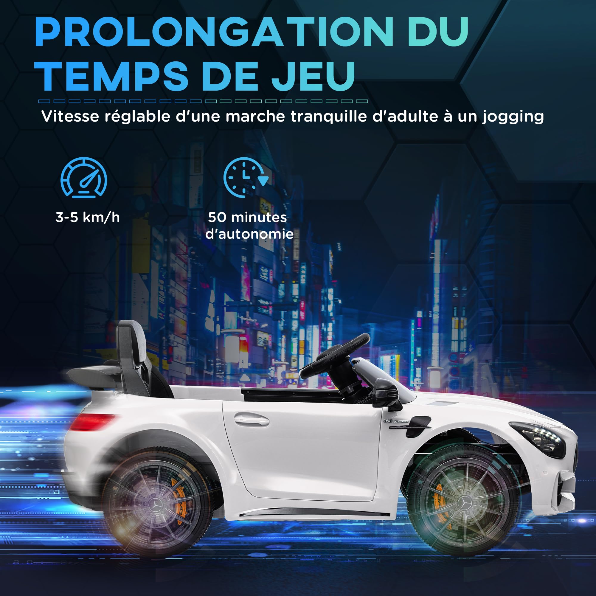 AIYAPLAY Voiture Électrique Enfants Mercedes-Benz AMG GTR 12V Blanc | sous Licence, Télécommande 2,4G, Max. 5 km/h, Véhicule Électrique Enfant, Phares, Klaxon Et MP3, Blanc