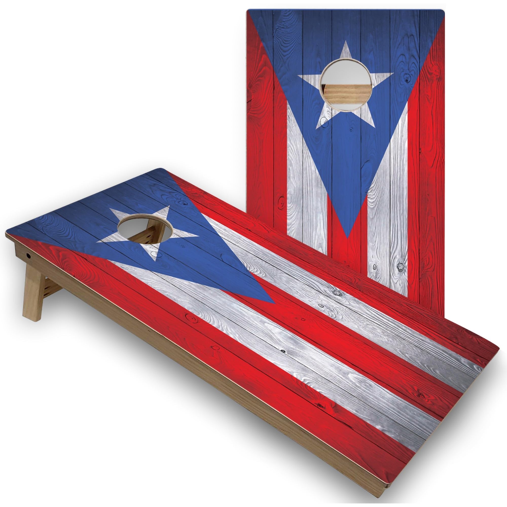 Skip's Garage Puerto Rico Flag All-Weather Cornhole Boards - PVC - Include CASE + Hole Lights
