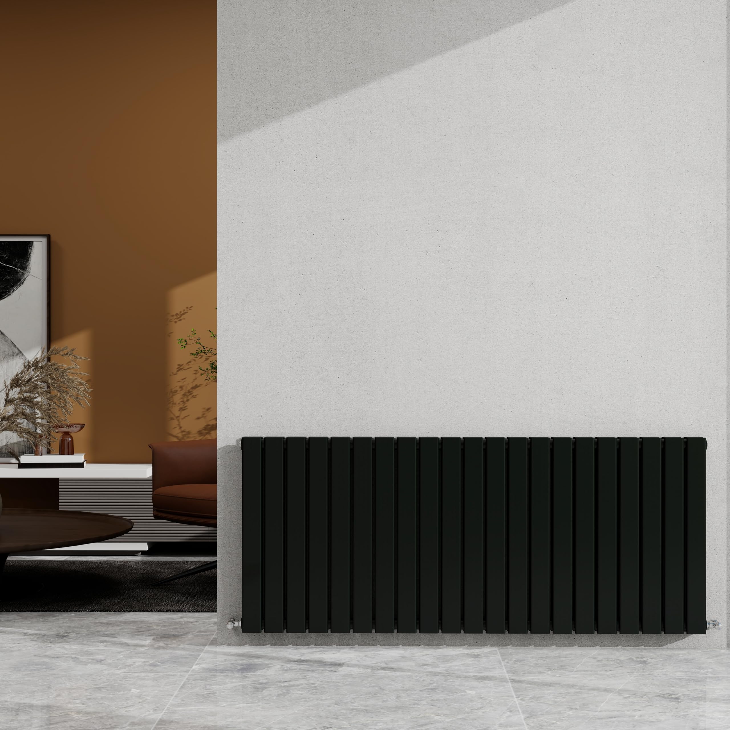 SKY Bathroom 600×1428mm Black Horizontal Designer Radiator Double Panel Modern Central Heating Flat Panel Rad 6435 BTU