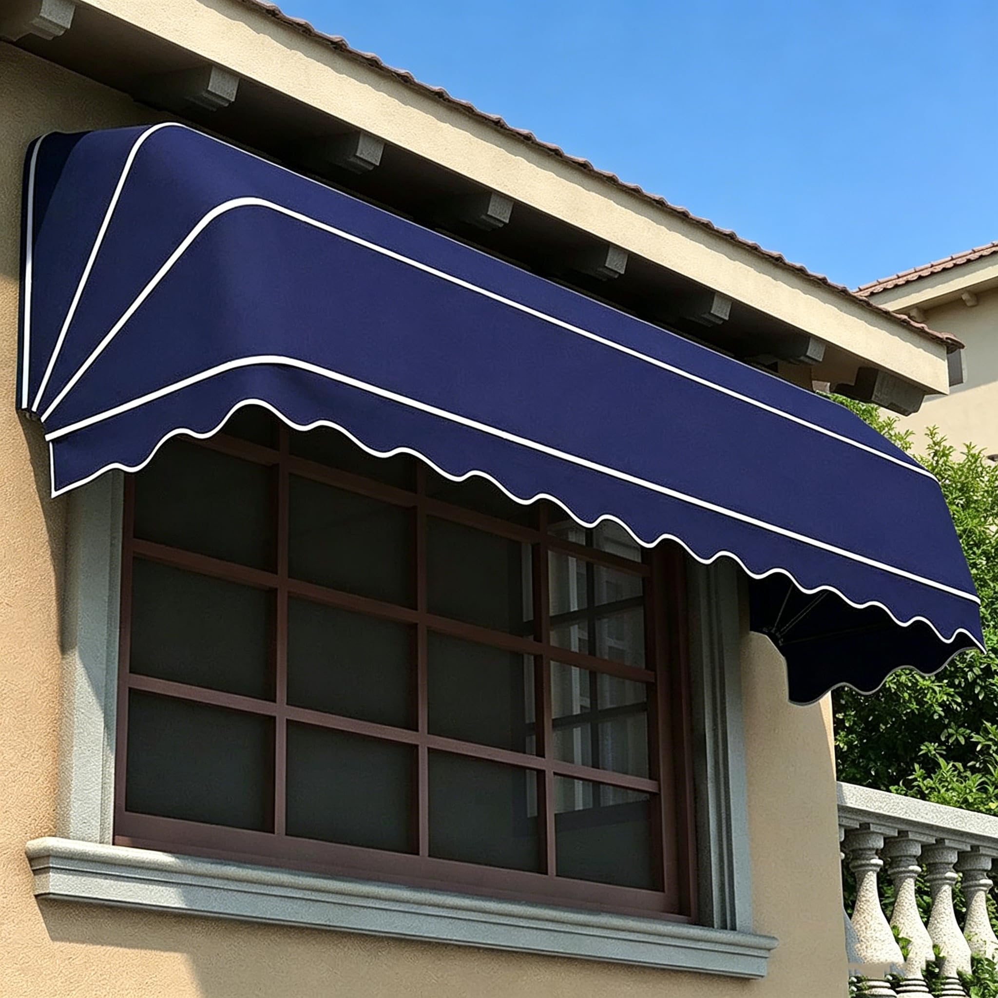French Curved Awning, Patio Manual Awning Folding Canopy Sun Shade Shelter, UV Rain Snow Protection, Canopies Manual Retractable Roofing Rain Shelter for Outdoor Window Awnings Garden Balcony Porch