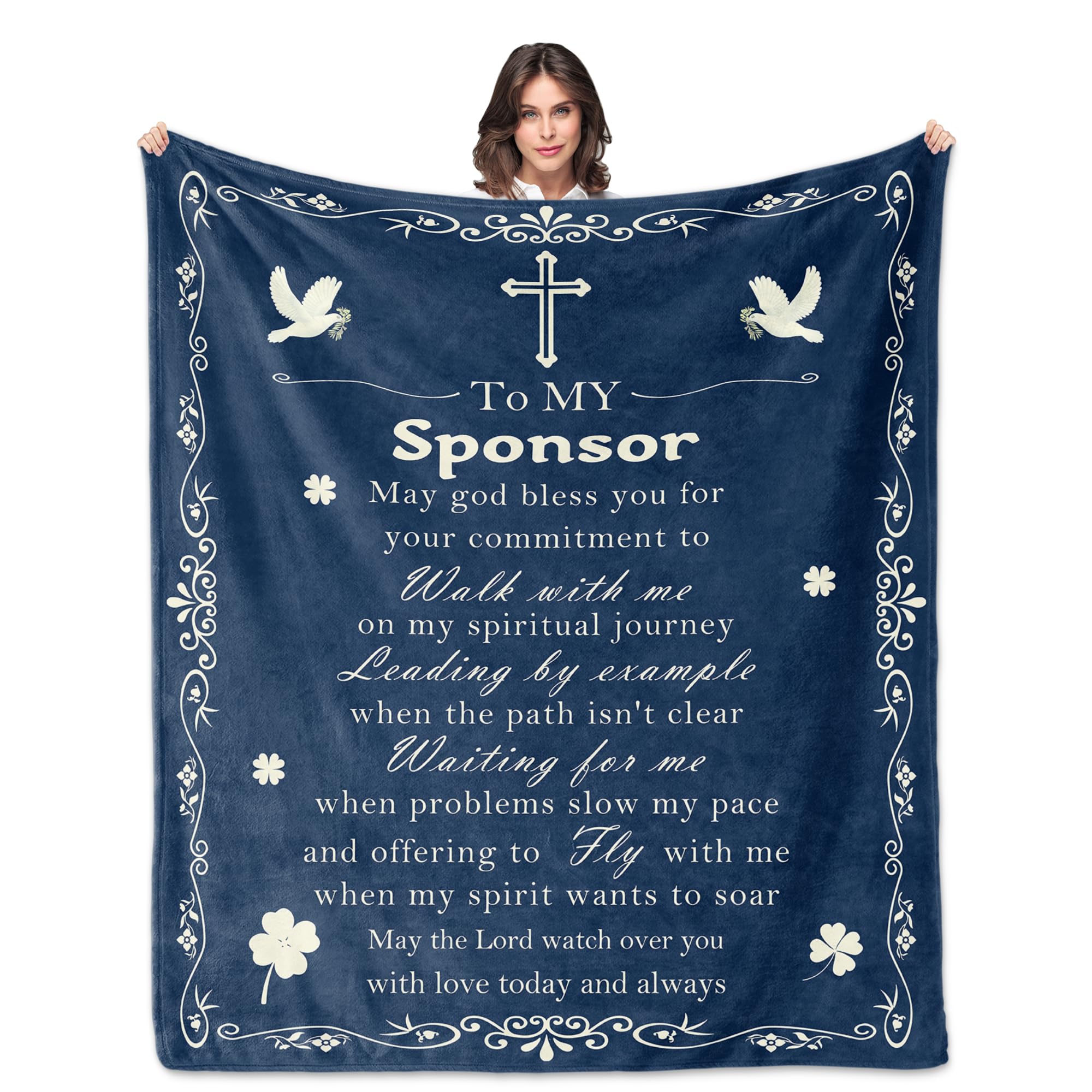 Confirmation Sponsor Gifts for Women/Men, Christian Religious Thank You Gifts for Confirmation Sponsor Gift Blanket 60"X50" with Blessing and Appreciation Words, Dark Blue Catholic Blanket