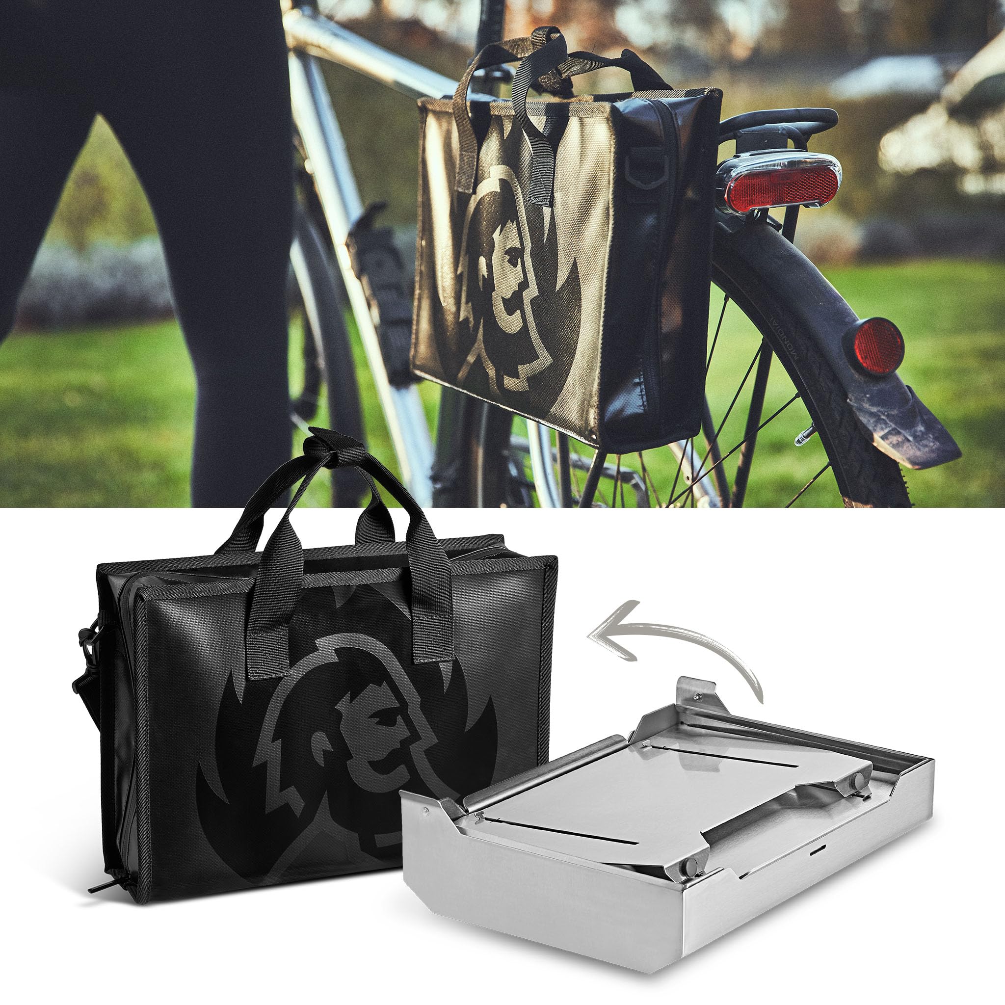 Griglia da campeggio 1-bruciatore BURNHARD® 3,2 kW, 500°C acciaio inox, sistema FitnFire™, ultracompatto, borsa da trasporto, tappetino per griglia – JONES Jr.