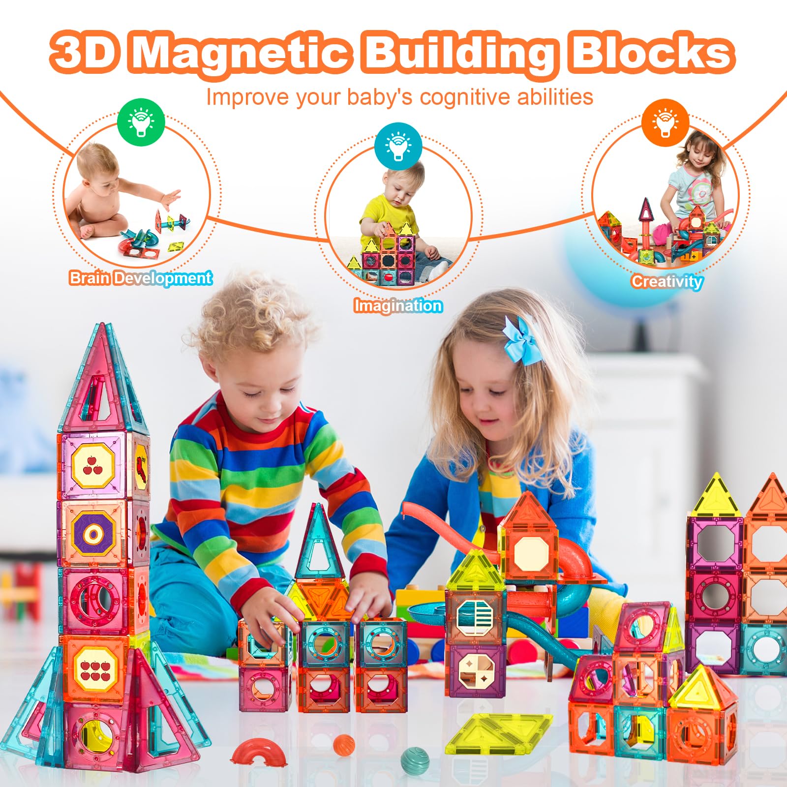 Beeyouk Giocattoli di Costruzioni Magnetiche, 107 Pezzi Set Magneti Bambini,Regalo di Giochi Montessori 3D Tubi Calamite per Bambini di 3+ Anni, Giocattoli Educativi per Bambini di 3 4 5 6 7 8 9 10