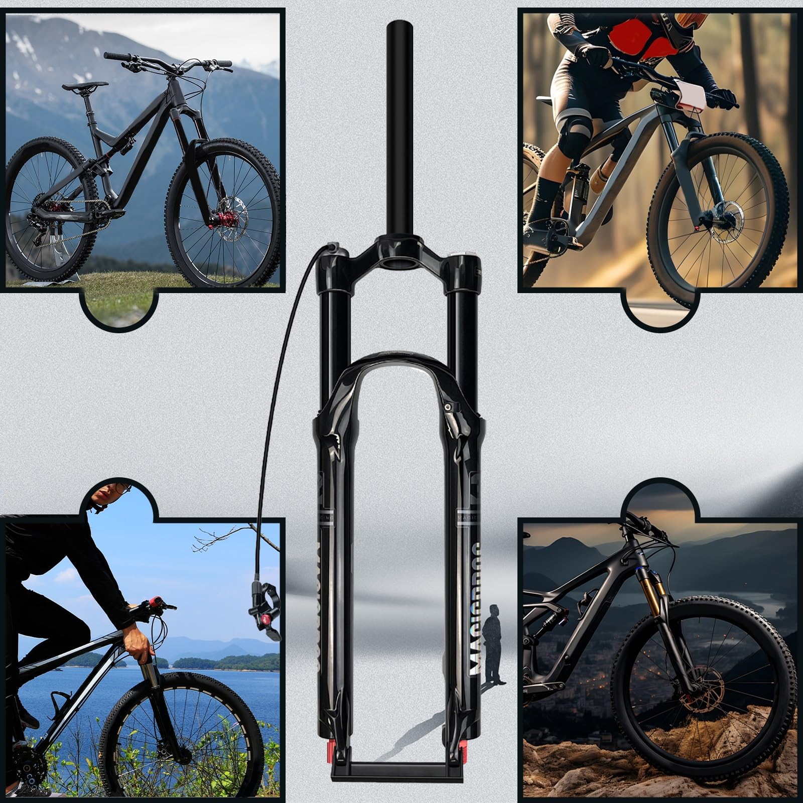 Horquilla de suspensión neumática para Bicicleta de 26/27,5/29 Pulgadas, Eje pasante QR de 9 mm, Tubo Recto/cónico de 1/8", Ajuste de Rebote, Bloqueo Romete Delantero.