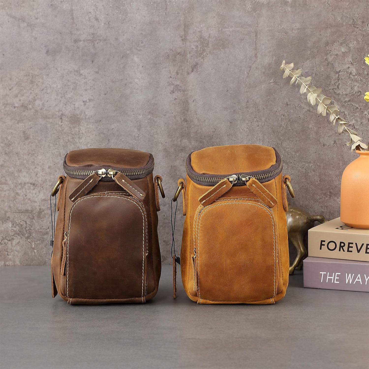 [JUNENTER] 本革 レジャー レトロ メッセンジャーバッグ メンズ 携帯電話バッグ クロスボディ レザーバッグ 男性用 (コ