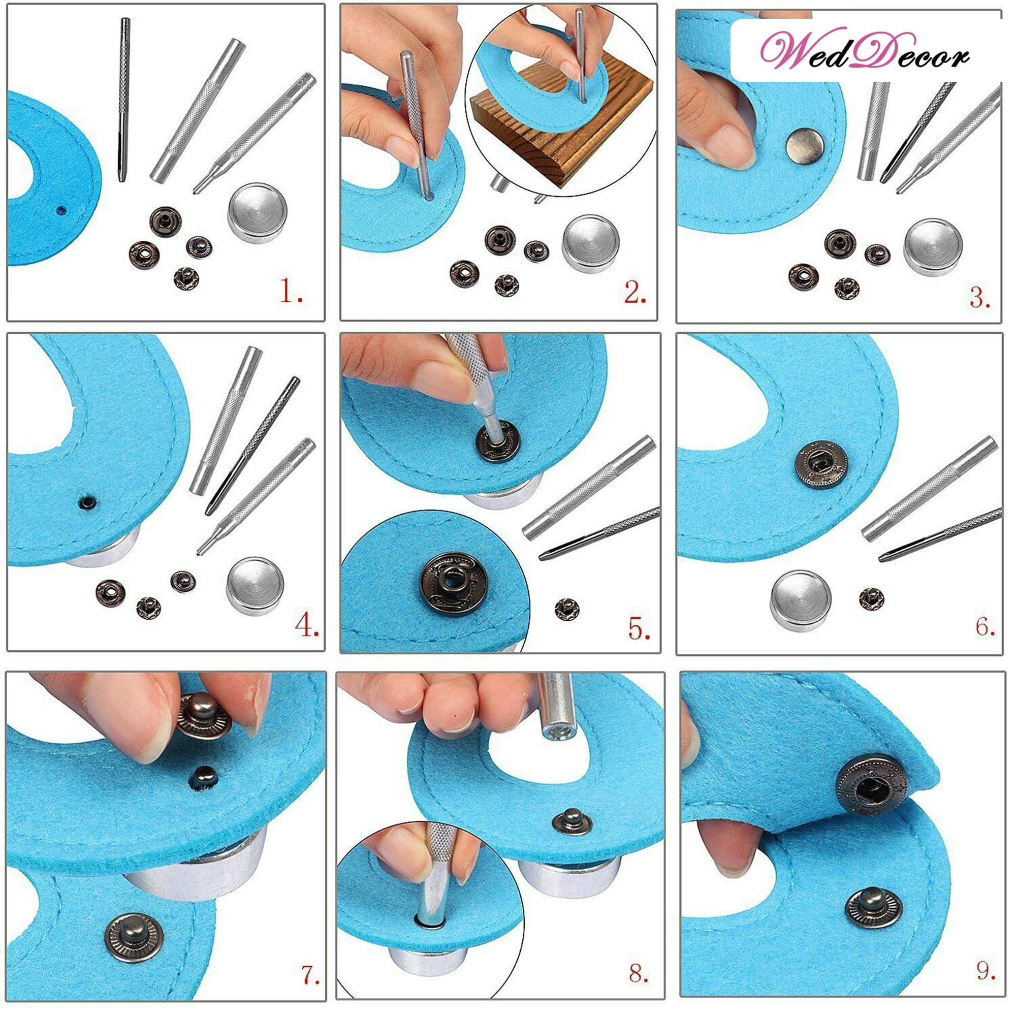 Weddecor 15mm S MOLLA Bottoni Automatici 4 Part, Resistente E
