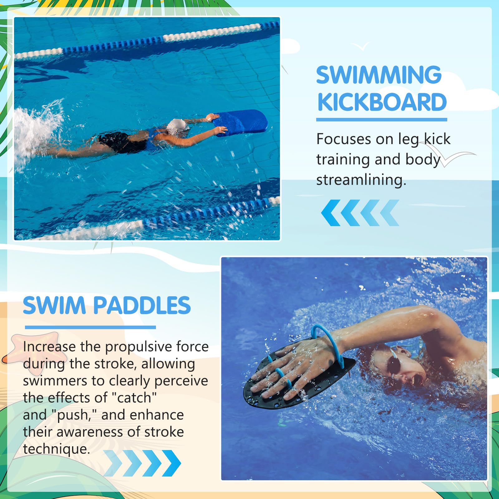 Schwimmbad-Trainingsset, A-Form Kickboard, verstellbare Schwimmpaddel, Nasenklammer & Ohrstöpsel mit Netz-Tragetasche, komplettes Trainingsset für Schlagverbesserung, Rundenschwimmen, Fitness