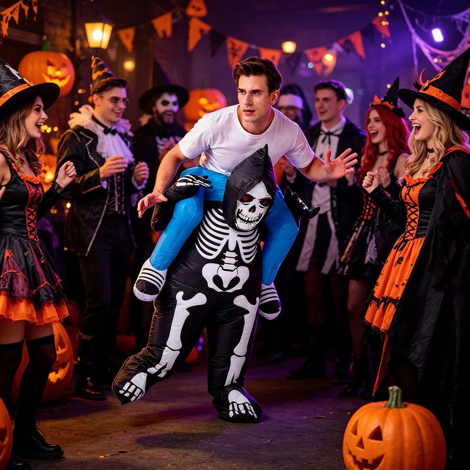 Męskie nadmuchiwane stroje Halloween zabawny szkielet do jazdy z | Straszne nadmuchiwane kostiumy Halloween Dla parad grupowych, parad na świeżym powietrzu i spotkań