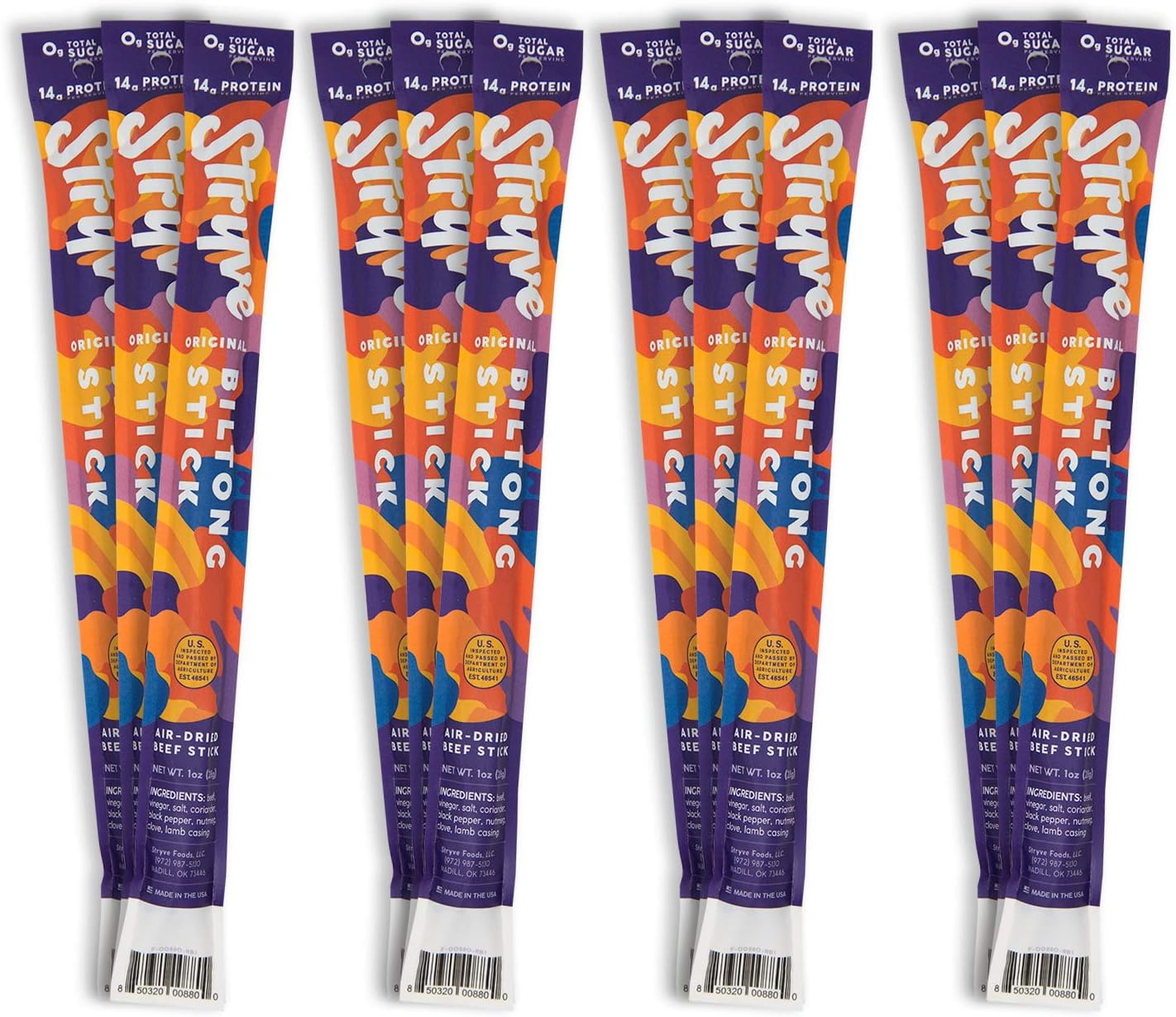Stryve Protein Snacks Beef Sticks. 14g Protein, Sugar Free, No Carbs, Gluten Free, No Nitrates, No MSG, No Preservatives. Keto and Paleo Friendly. Original, 12-Count