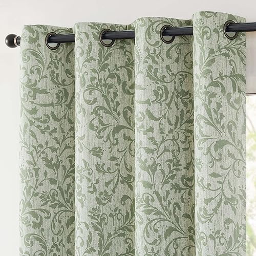 Miniatura 9 de jinchan Cortinas 100% opacas de 96 pulgadas de largo, cortinas de ventana florales con desplazamiento verde para dormitorio, con ojales, cortinas