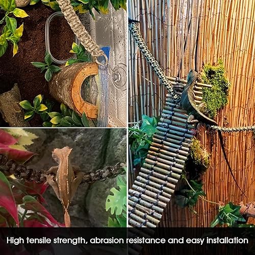 2 Pcs Reptile Vines for Climbing Bendable Jungle Vines Made of Handmade Umbrella Cord Weaving Rope Decor with 3 Suction Cup Accessories for Chameleon Crab Lizards Snakes Gecko Frog Hermit Crab
