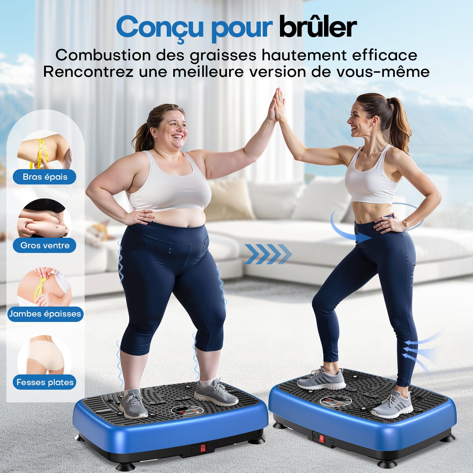 Plateforme Vibrante Perte de Poids, Plateforme Vibrante EvoSpark avec Double Moteur Haute Performance 2025, 120 Vitesses réglables, capacité de 450 LB Plaque Vibrante pour Drainage lymphatique