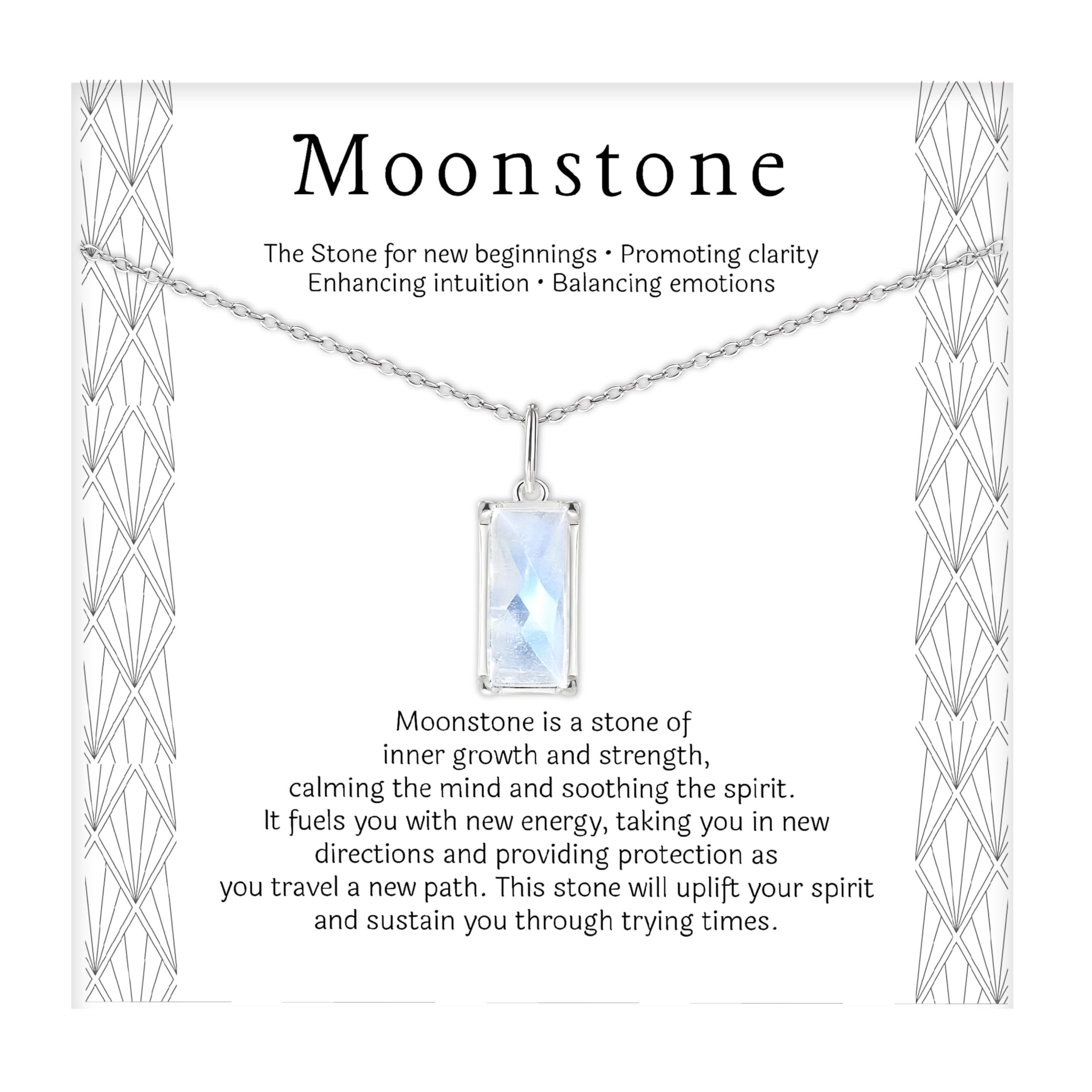 Keyoung HOPE LOVE SHINE New Beginnings Rainbow Moonstone Sterling Silver Necklace for Women - Gifts for Her - Divorce Gifts for Women, Fertility Necklace, Break Up, Recovery, Retirement,