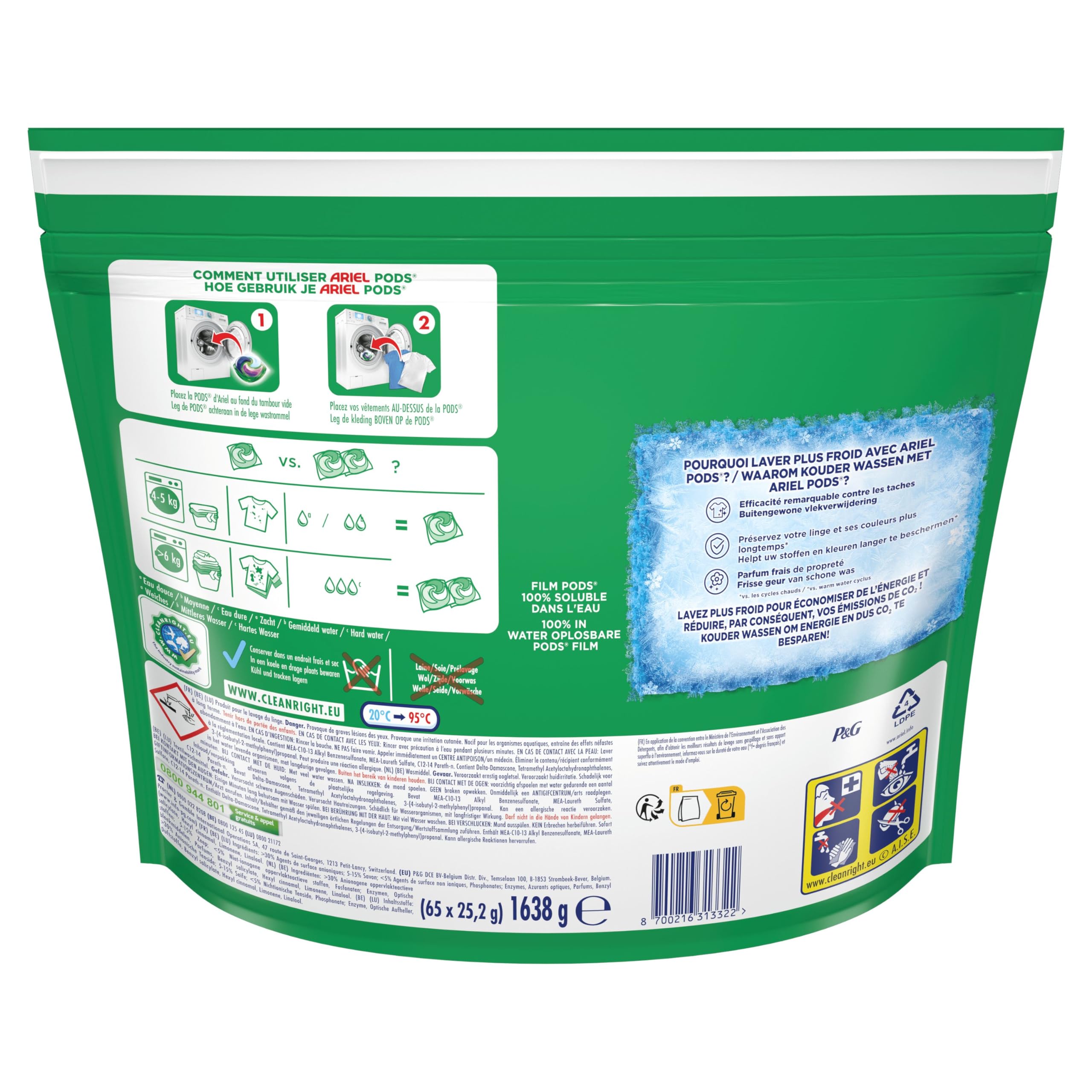 Ariel 4en1 PODS, Lessive Liquide En Capsules 65 Lavages, +Extra Color Protection, Renouvelle L’Éclat Des Couleurs Et Protège Les Fibres