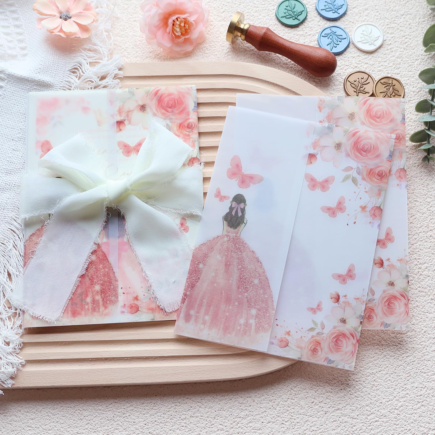 Hosmsua 50PCS Blush Pink Princess Vellum Jackets for 5x7 Invitations