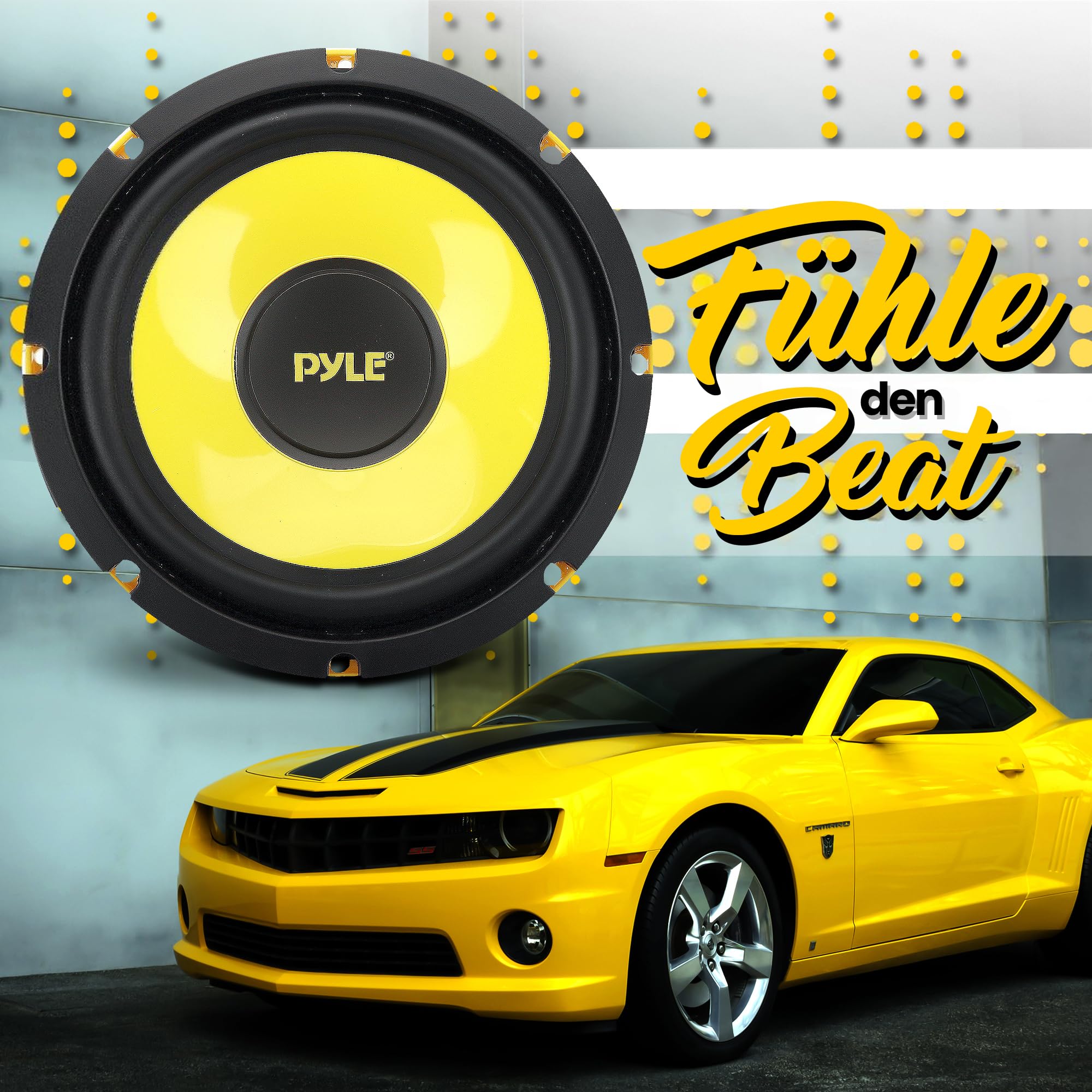 Pyle 8" (203 mm) Lautsprecher – 400W 4 Ohm Auto Subwoofer Komponent Bass Woofer – Klarer Sound, Gelber Poly-Konus, Midbass Upgrade für Auto-Musikanlage, Einfache Montage