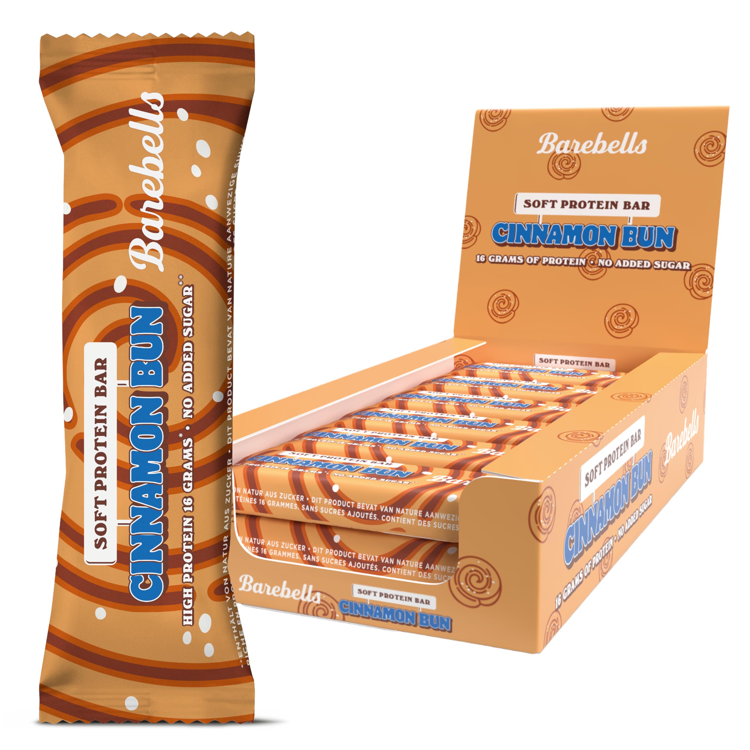 Barebells Proteinriegel Cinnamon Bun – 16g High Protein, Zuckerarm, Eiweißriegel mit weißem Schokoladenüberzug – Ohne Palmöl, 12 x 55g
