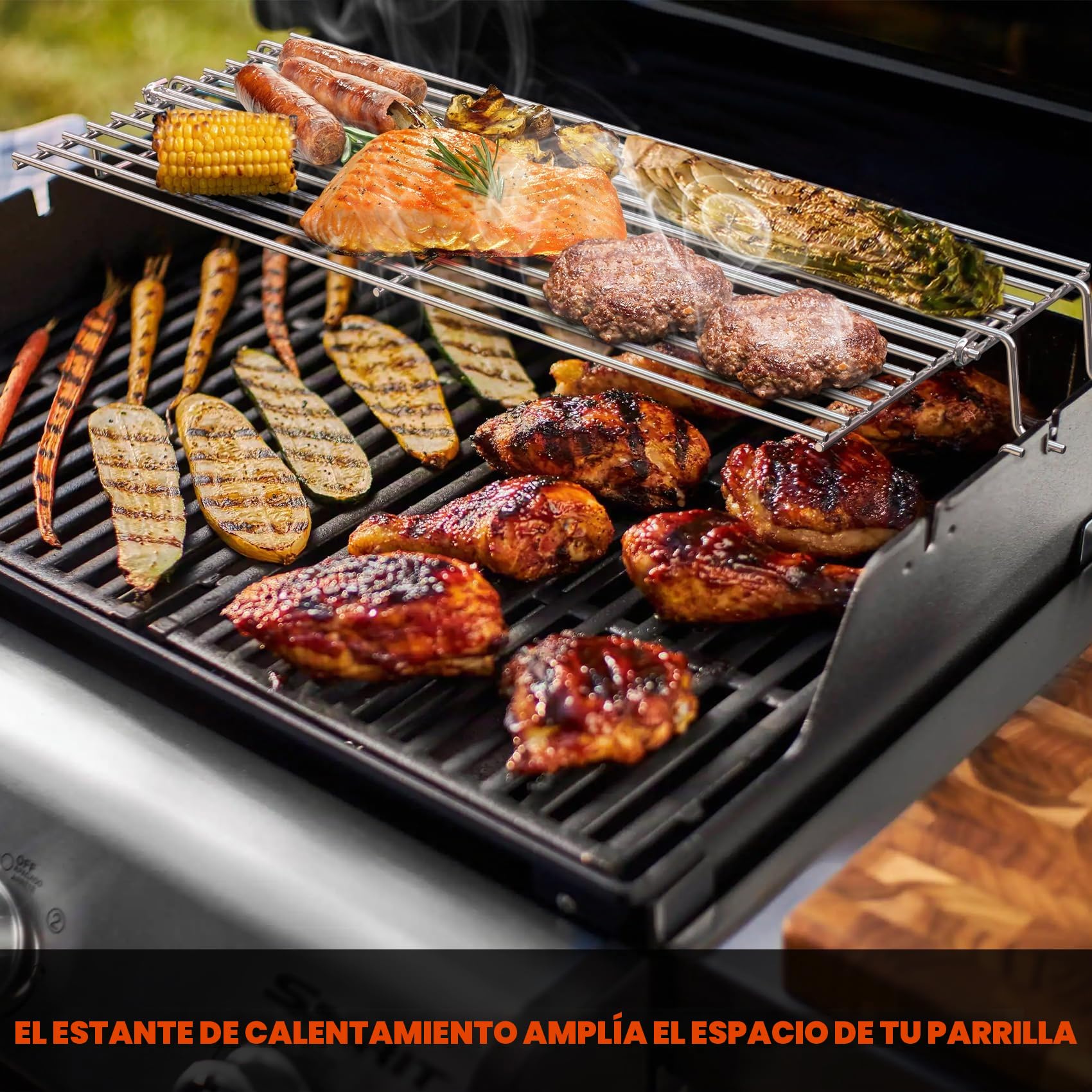 Onlyfire Barbacoa Parrilla de Calentamiento de Acero Inoxidable para Weber Spirit Serie 300 Parrilla de Gas, E/S-310 E/S-320 SP-330(Control de Montaje Frontal), Spirit II 300, Gran Rejilla de Plegable