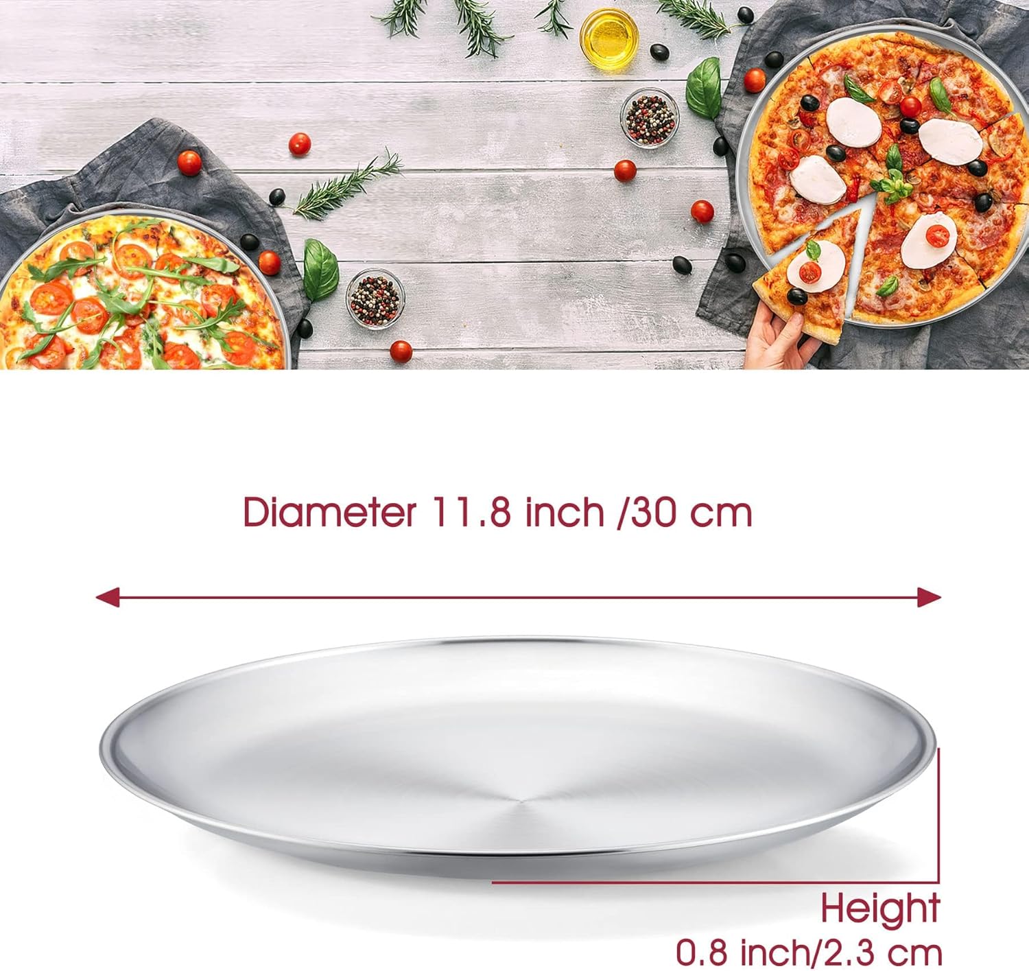 Set of 2 Stainless Steel 10" Round Pizza Baking Trays