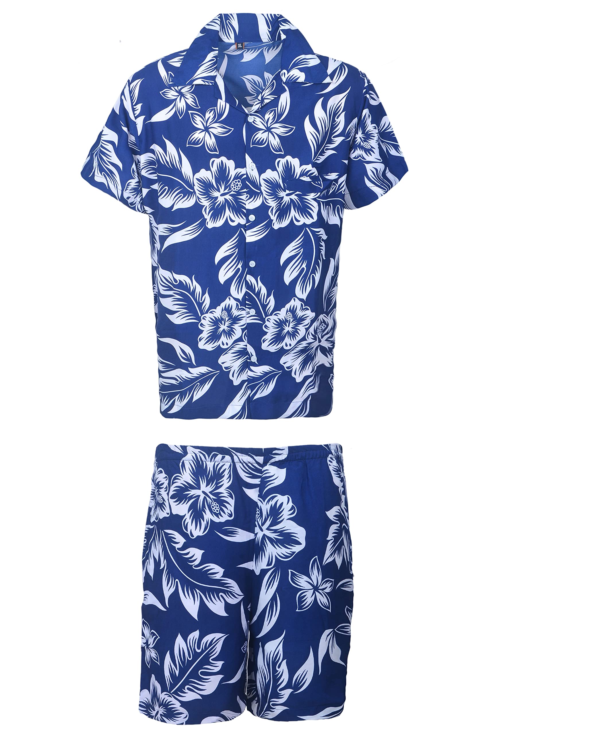 Kiklo Men's Bl Floral Set Hawaiian Stag Beach Hawaii Aloha Party Summer Holiday Fancy Shirt And Short Blue Floral Set (, L)