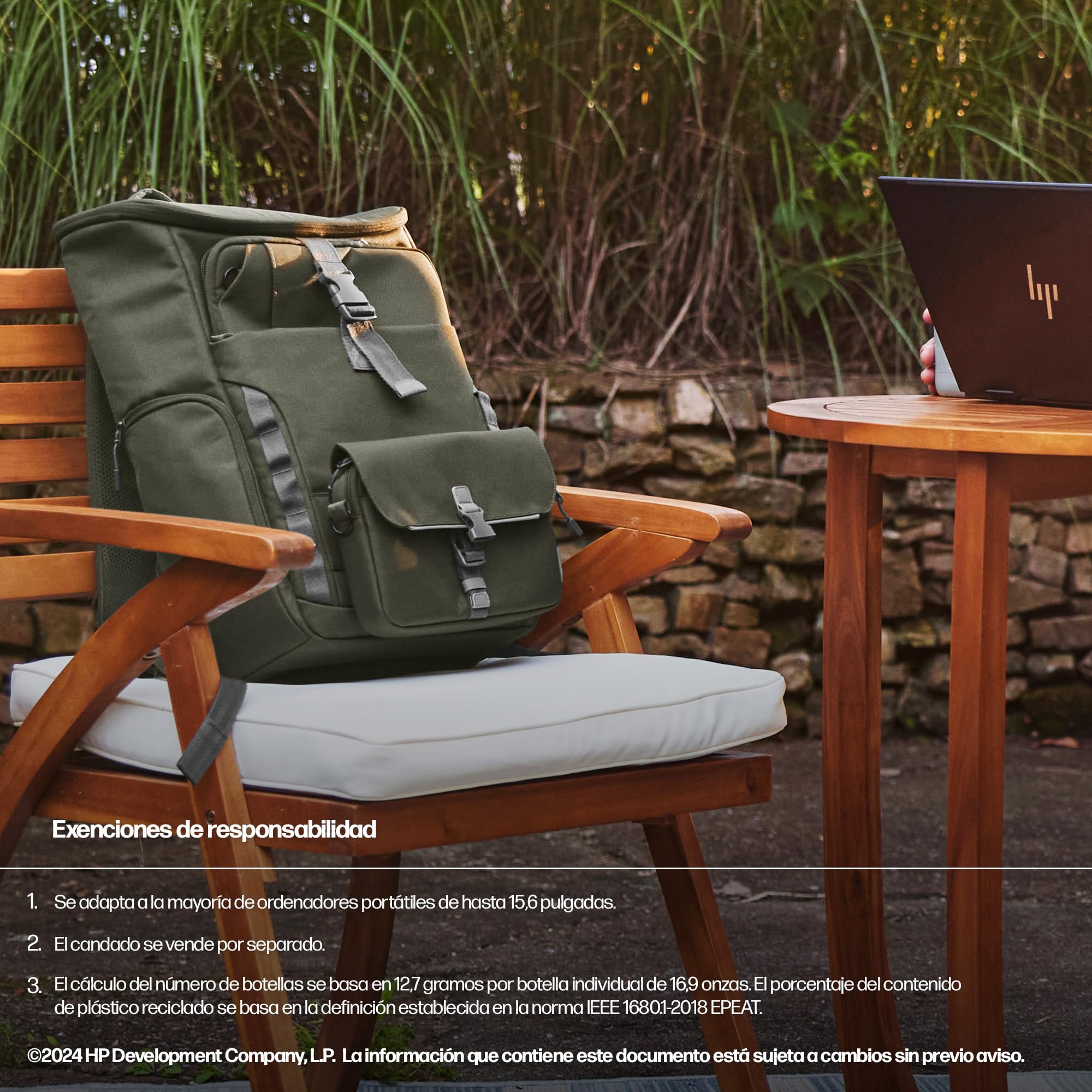 HP Mochila Modular para Portátiles de hasta 15,6", 3 en 1 (Mochila, Funda y Bolso Bandolera Extraíble), Resistente al Agua, Bolsillo con Bloqueo RFID, Cremalleras de Seguridad, 27 L, Verde