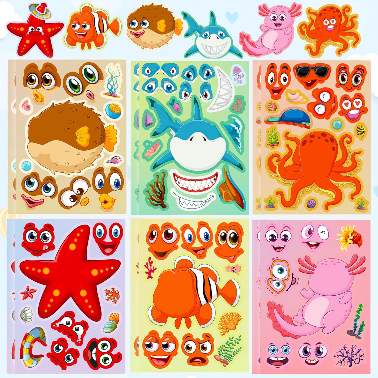 12 Sheets Cute Animal Construction Make a Face Stickers – Make Your Own Mix and Match Stickers Sheets for Birthday Party Favor Supplies Art Craft