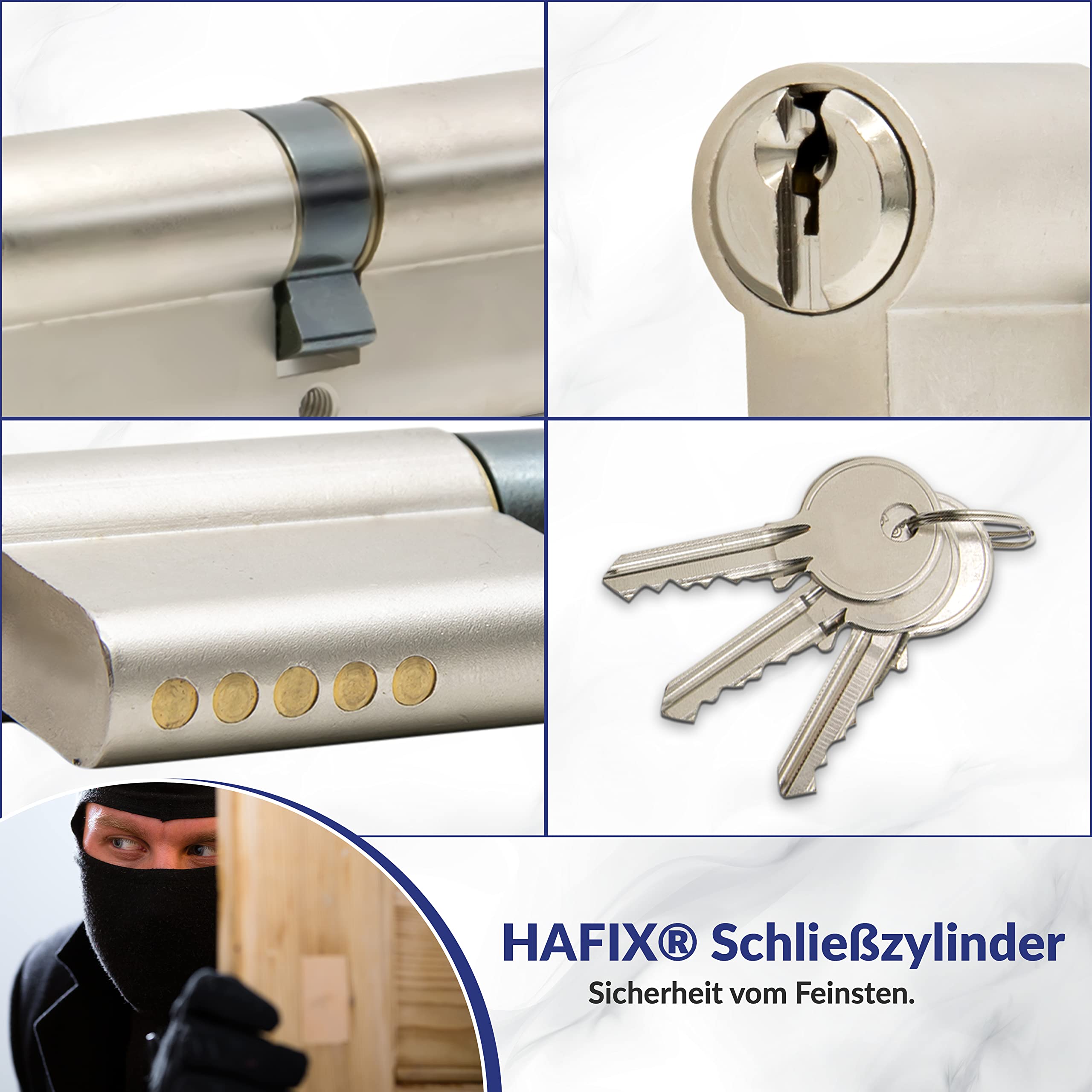 Cilindro doble de 30/65 mm con función de emergencia y peligro y cierre uniforme. Cilindro para cerradura de puerta Incluye 3 llaves. Cilindro para mayor seguridad.