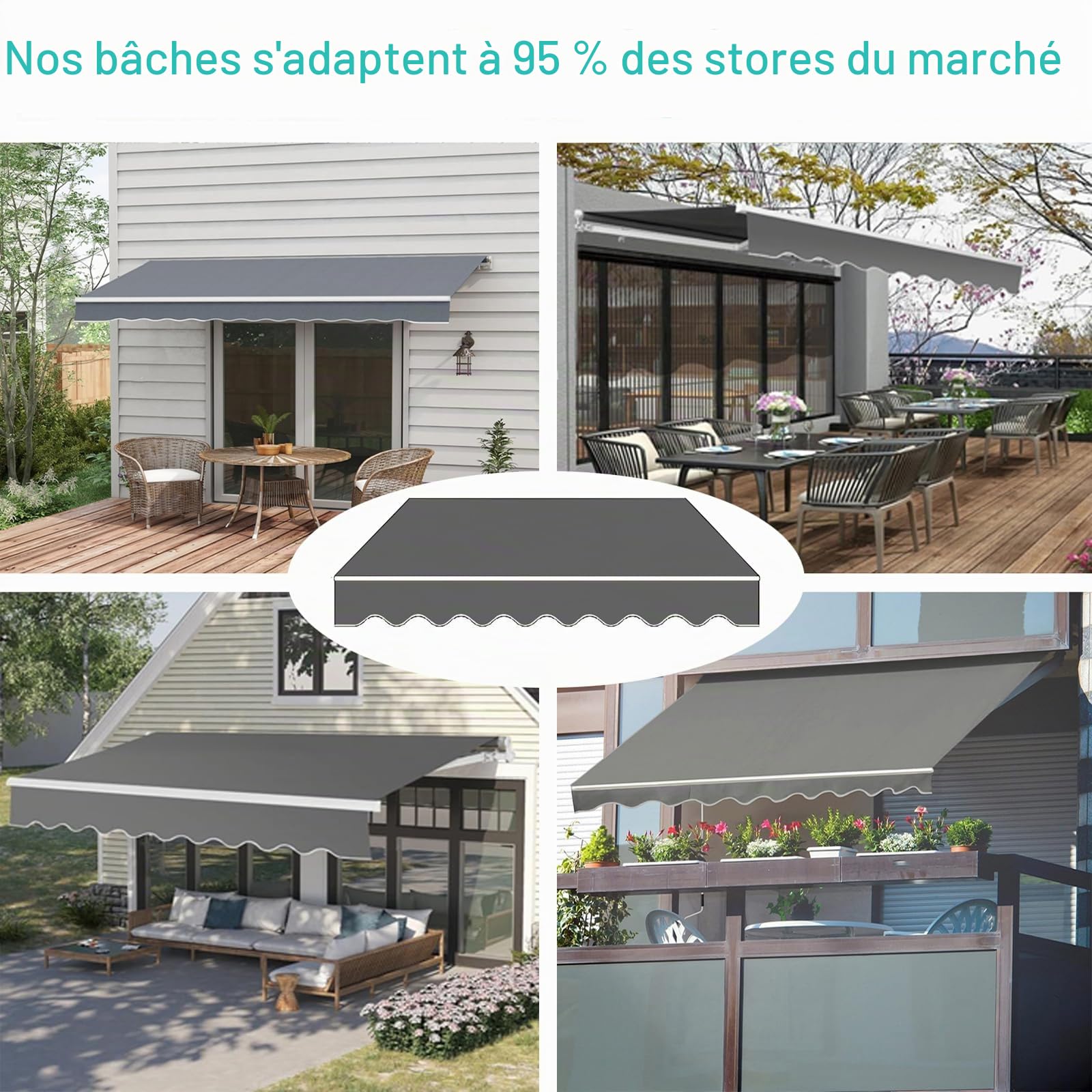 Store banne rétractable Manuel en Tissu pour terrasse, Pare-Soleil d'extérieur, Protection UV, imperméable, pour terrasse et Cour (Dimensions : 4 x 2 m, Couleur : Gris foncé)