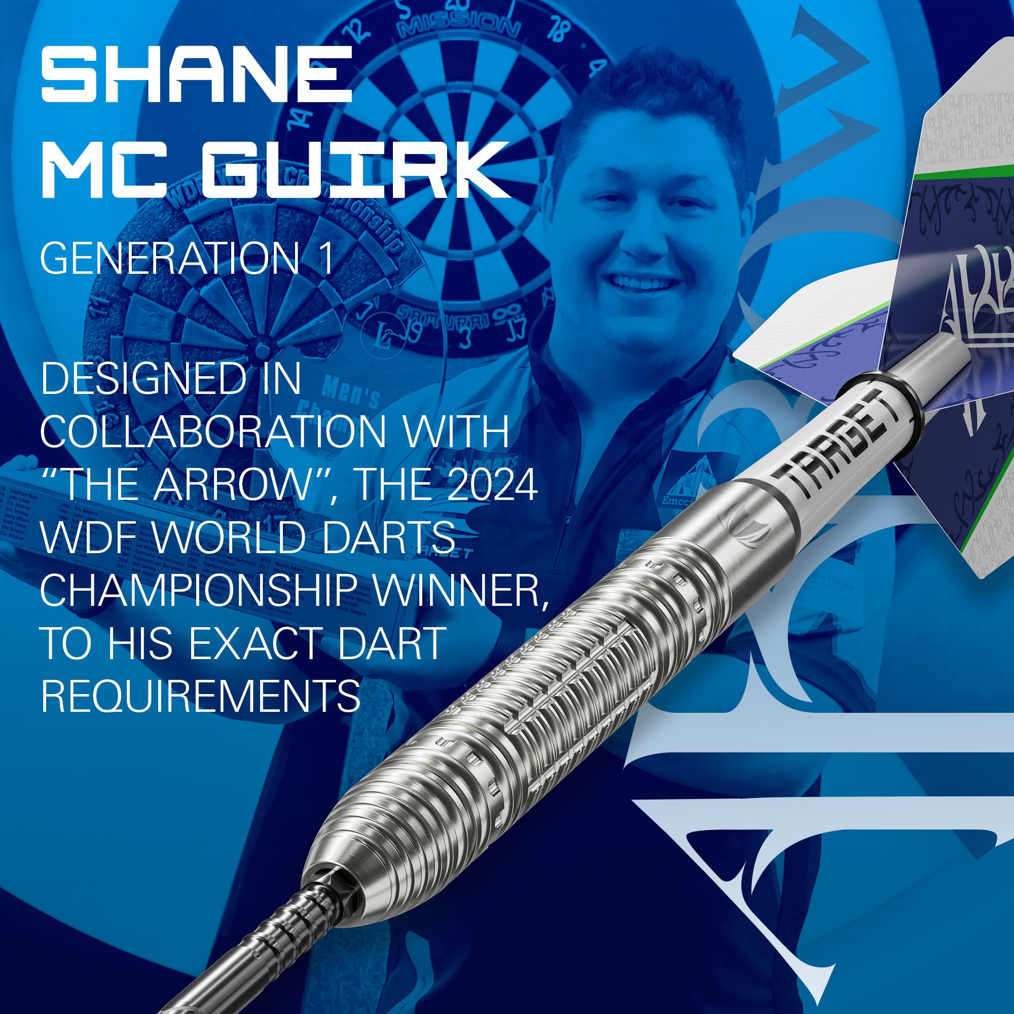 Target Darts Shane MC Guirk Generation 1 Swiss Point Jeu de Fléchettes à Pointe en Acier, 23G | Fléchettes Player Edition G1 90% Tungstène, Ailettes Pro Ultra NO.6, Manches Pro Grip Tag et Outil SP