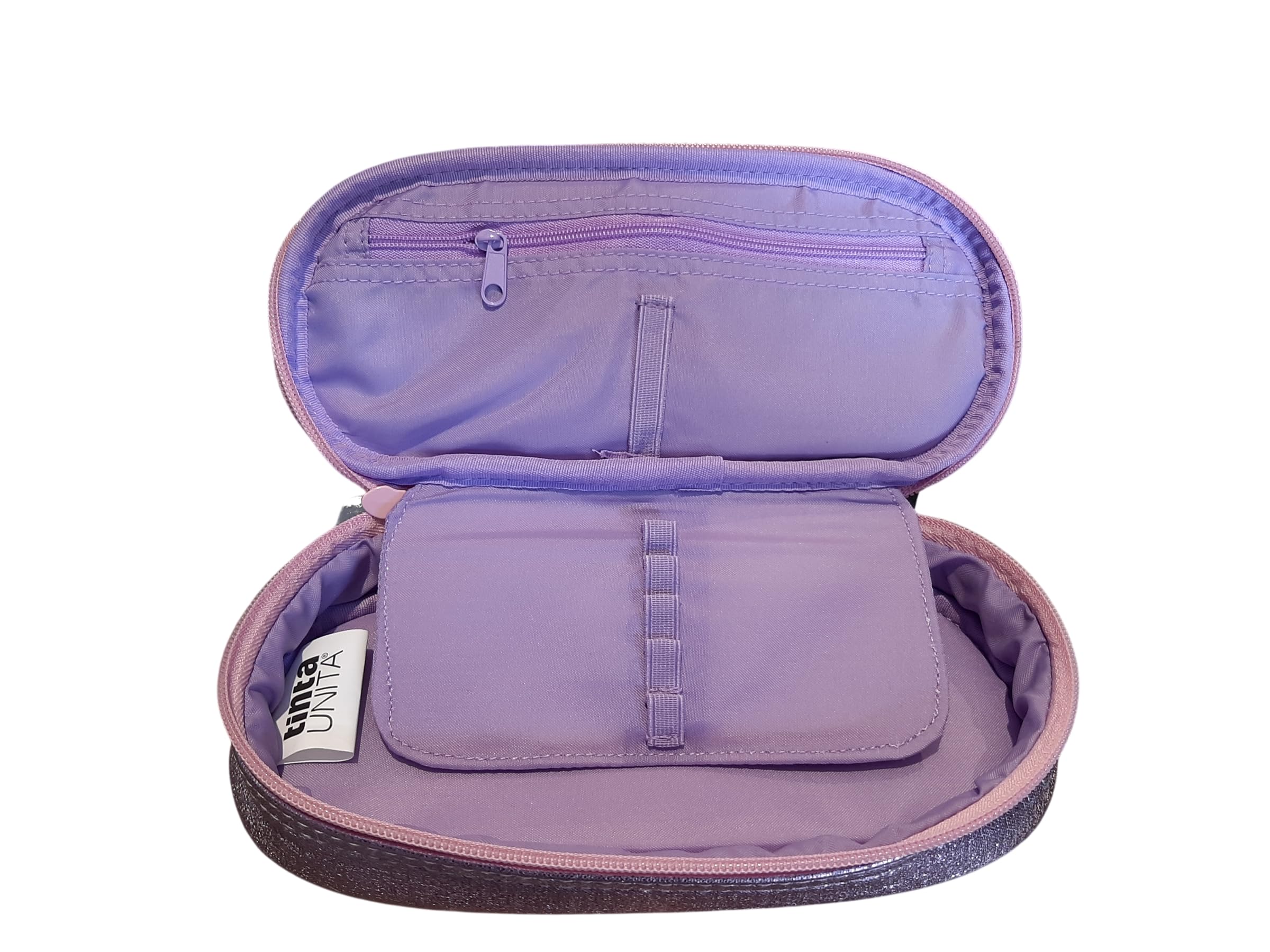 Estuche de color liso con 3 cremalleras Elegant Glamour Gradient rosa violeta completo de papelería + estuche ovalado con cremallera para escuela niña + llavero y bolígrafo de color