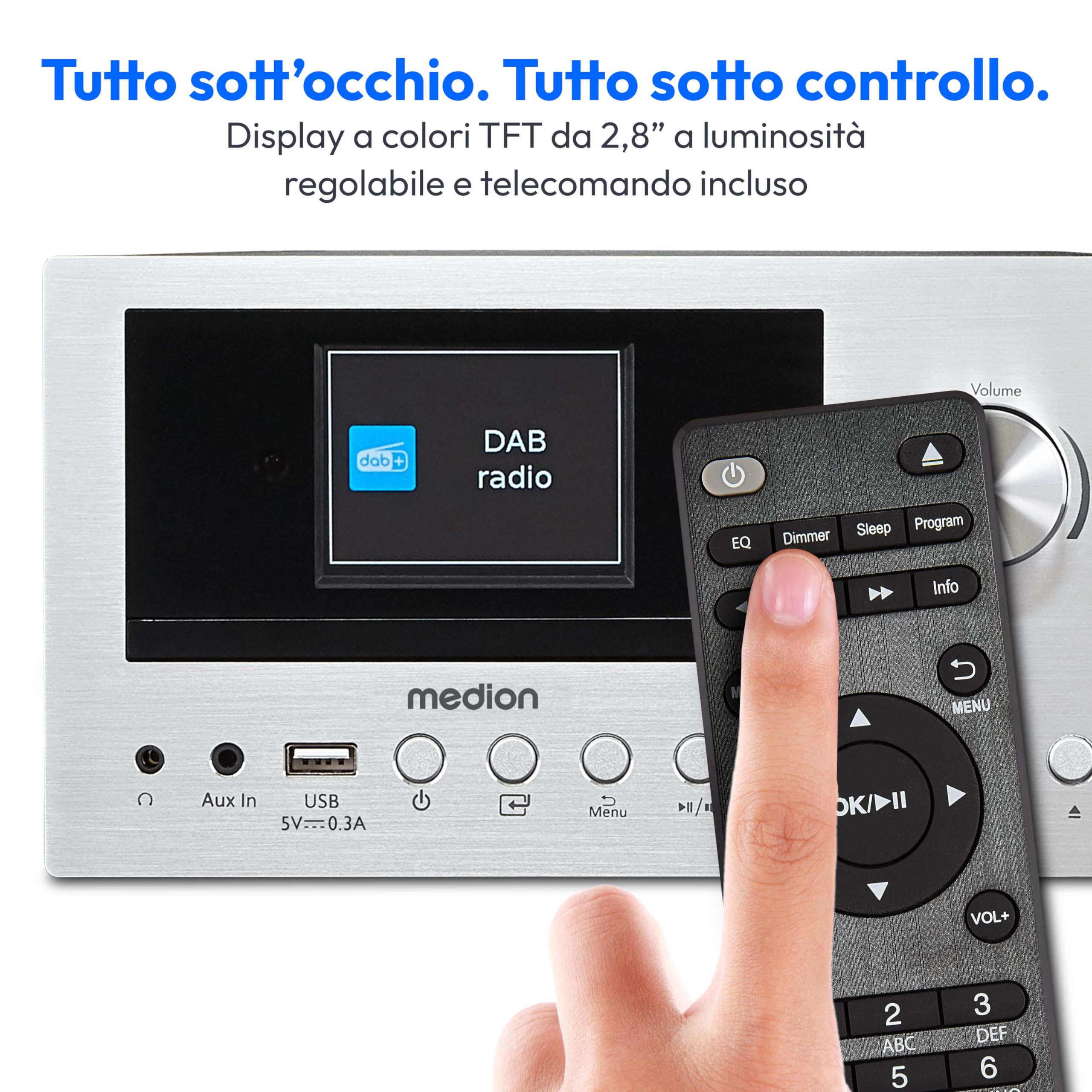 MEDION Micro Impianto Audio Compatto P85003 Radio Internet DAB+ FM Bluetooth USB AUX 2x150 W