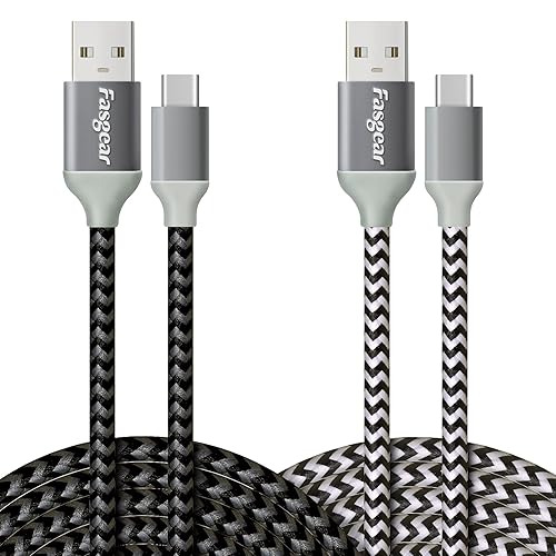 Fasgear Cables USB C a USB A de 10 pies, paquete de 2 cables largos de carga rápida 3A tipo C 2.0, trenzados, compatibles con Galaxy S21 Plus Note Fasgear Cables USB C a USB A de 10 pies, paquete de 2 cables largos de carga rápida 3A tipo C 2.0, trenzados, compatibles con Galaxy S21 Plus Note
