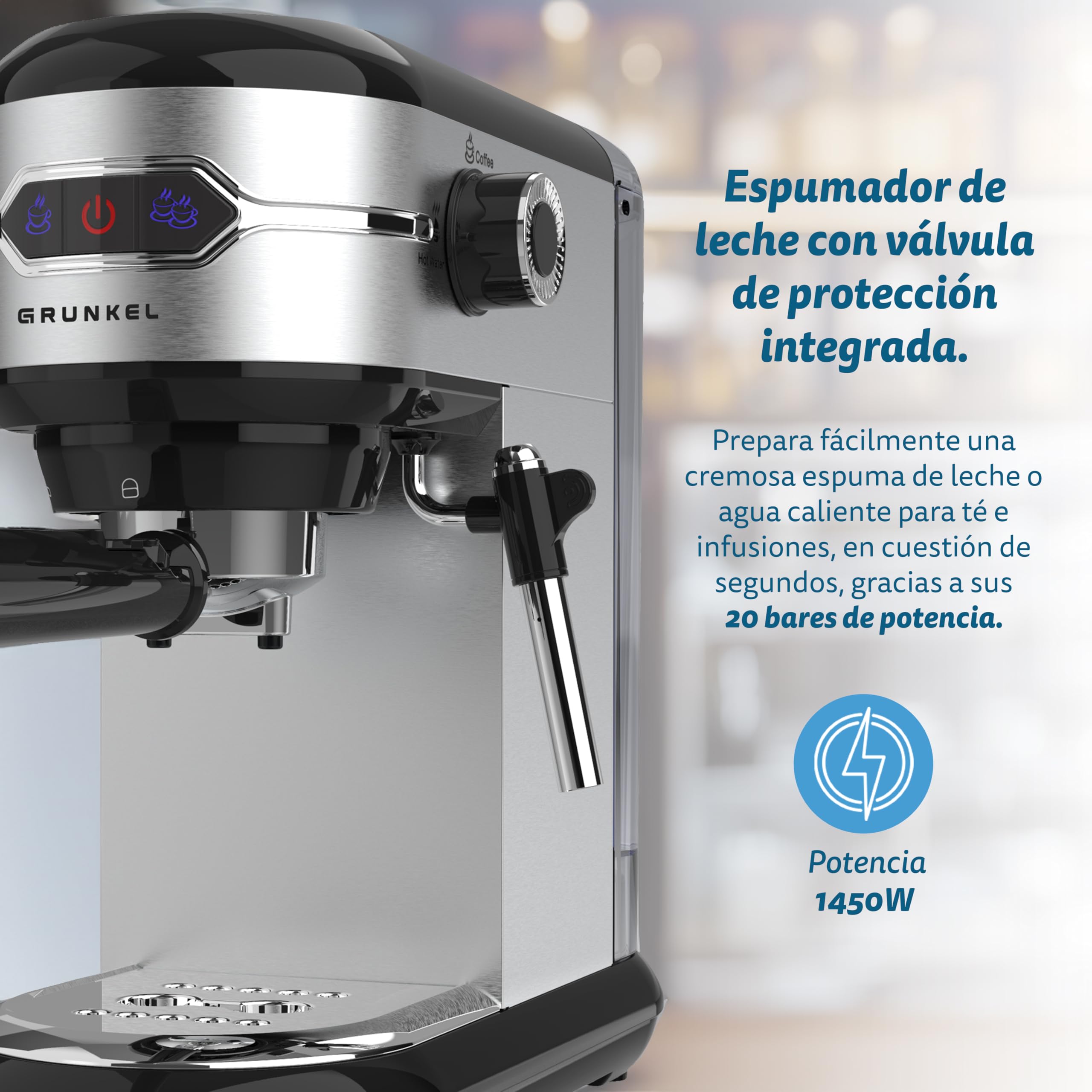 Grunkel Cafetera Superautomática CAFPRESOH-20 Plata 1 L