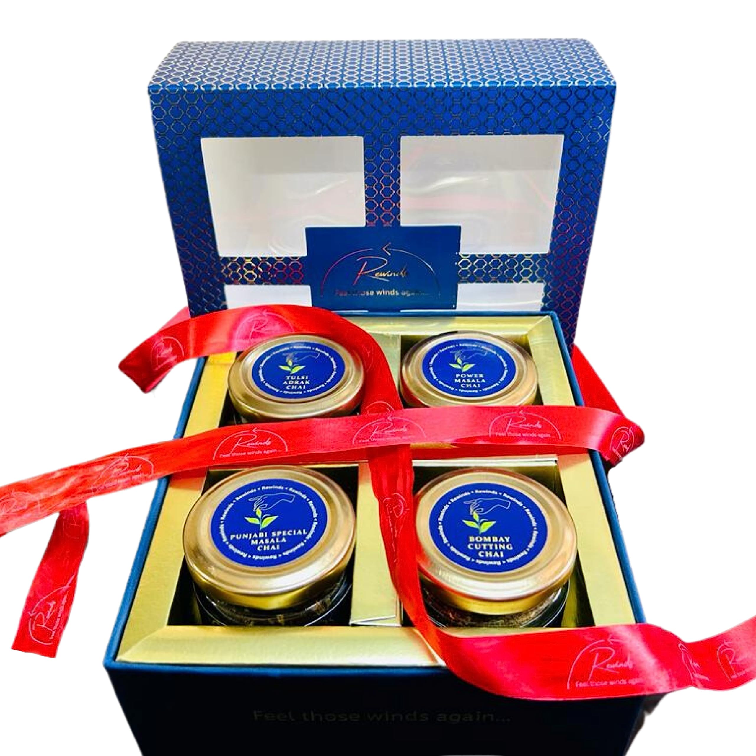 Rewinds Assorted Luxury wedding Gift Tea Hamper Set of 4 Teas Chai | Bombay Cutting Chai | Power Masala Chai | Punjabi Special Chai | Tulsi Adrak Chai | Free Jute Bag and 4 Reusable Glass Jars | Ideal Gift for Wedding Birthday Anniversary Tea Lovers (B0C6YHXBHL) Amazon Price History, Amazon Price Tracker