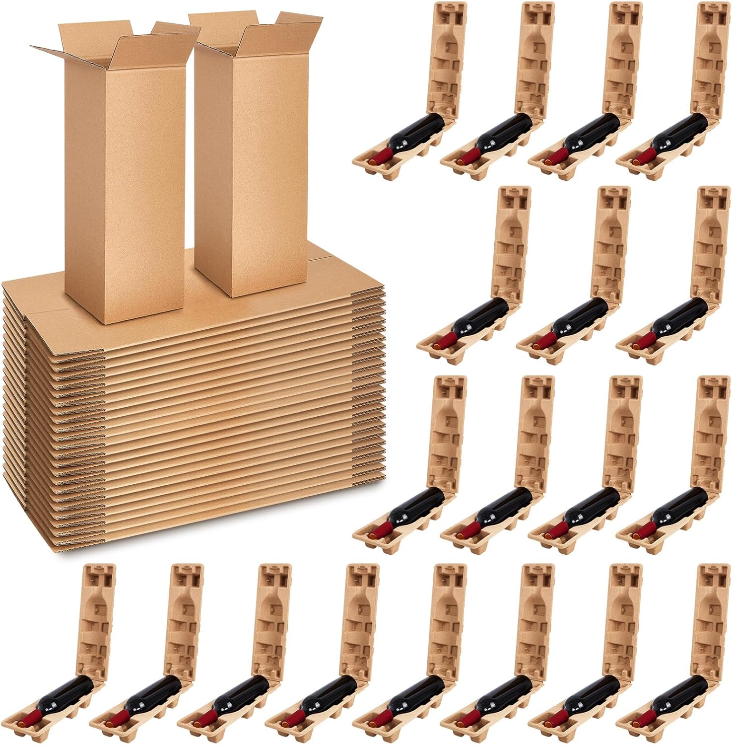 Wesiti 24 Sets Wine Bottle Shipping Box with Protective