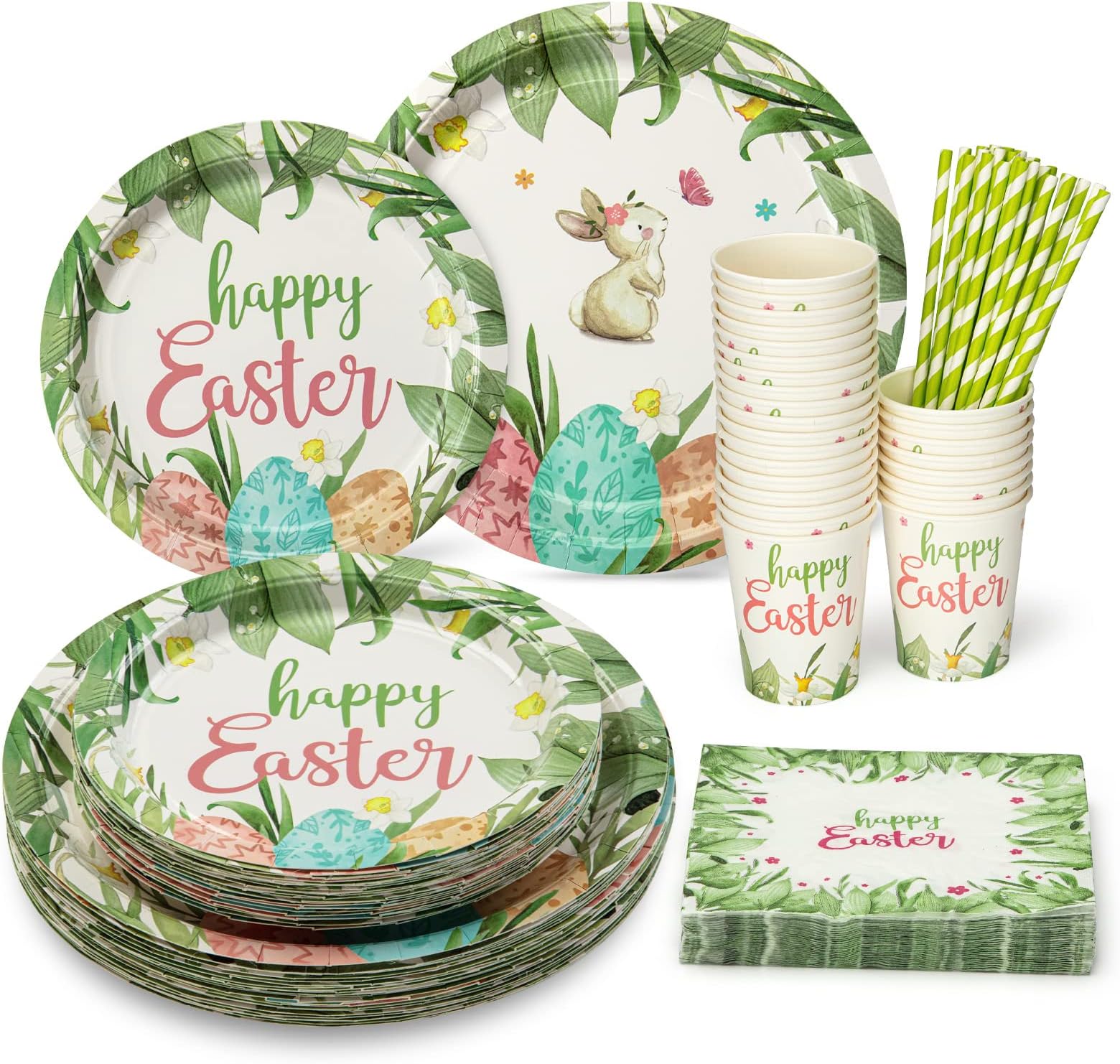 LUODA 180PCS Green Easter Paper Plates Set, Happy Easter