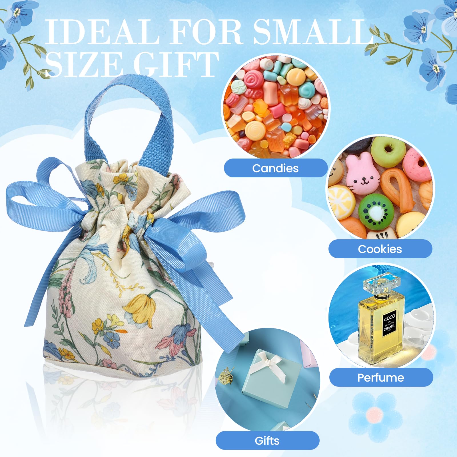 Liobelon Lot De 8 Petits Sacs Cadeaux à Motif Floral En Toile Rose Avec