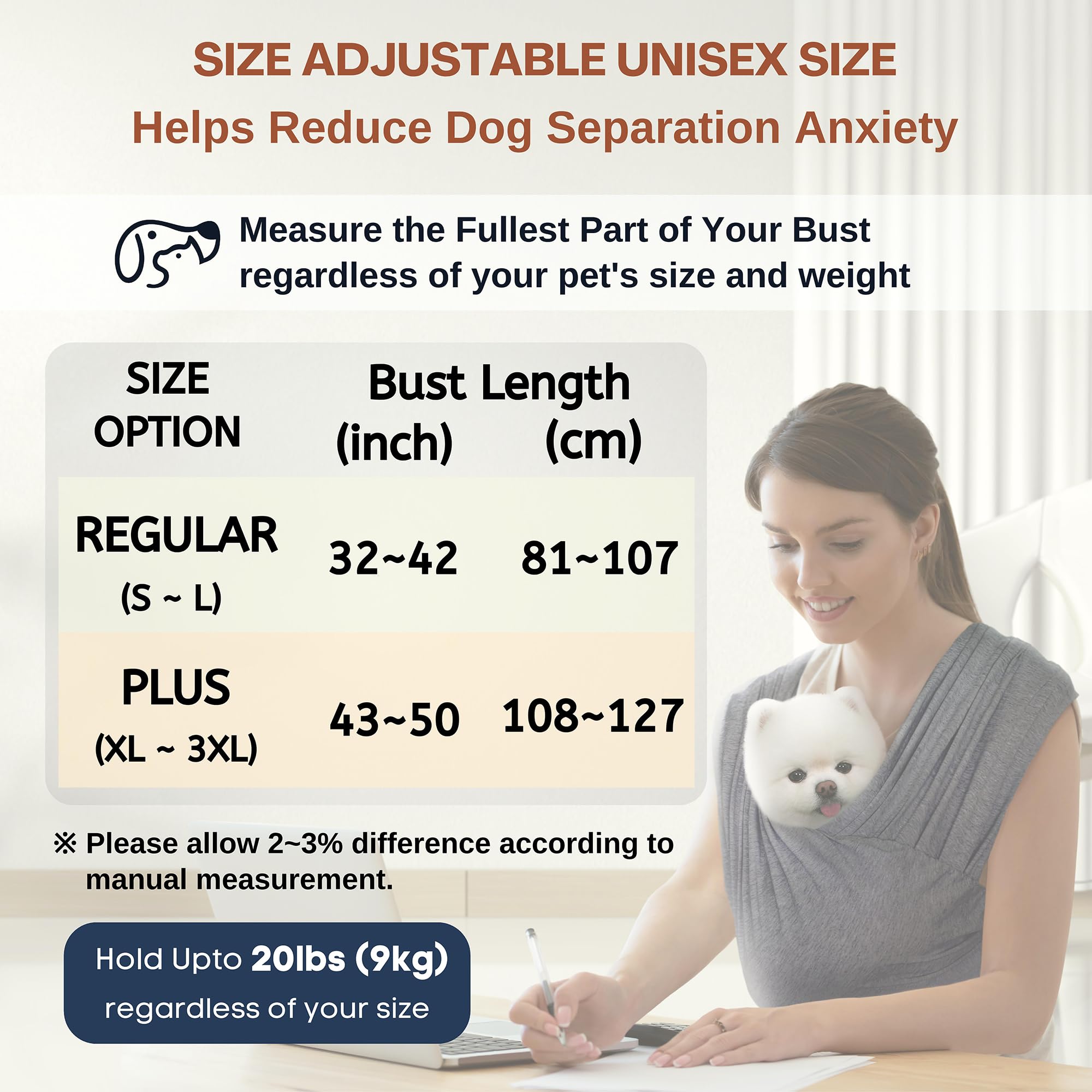 AnccoPlus Dog Carriers for Small Dogs, Front Facing Cat Carrier, Hands Free Dog Carrier, Size Adjustable Pet Carrier, Reducing Back Pain, Soft Cotton, Safe Small Dog Carrier (Plus, Charcoal Black)