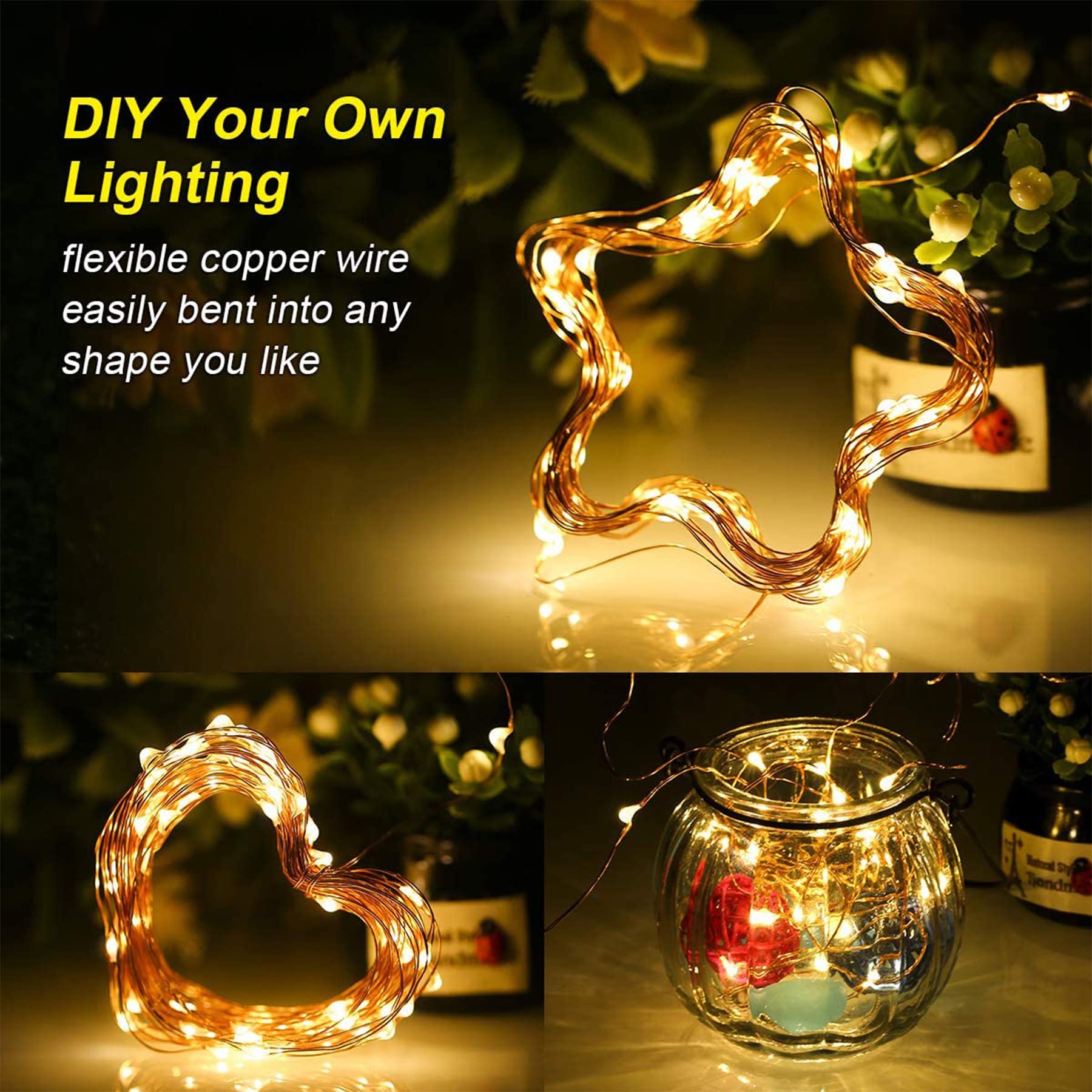 Lezonic Filo di luci solari per esterni, confezione da 4, 12 m, 120 LED, 8 modalità, impermeabili, filo di rame, luci da giardino per casa, alberi, patio, cortile, recinzione, decorazioni per feste di