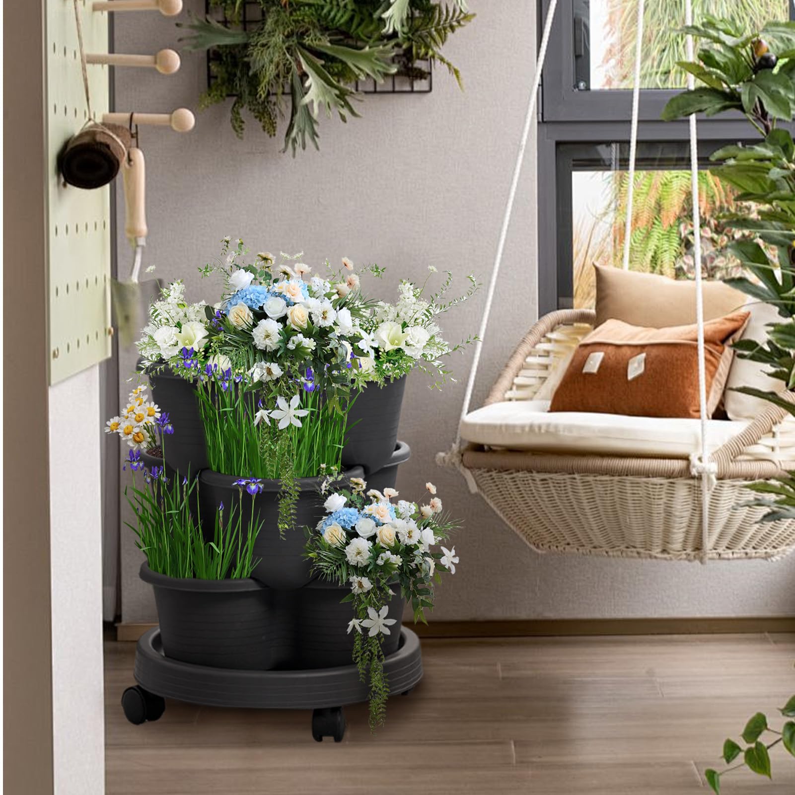 Greenstalk Potager Vertical 3 Niveaux Gain de Place avec Plateau