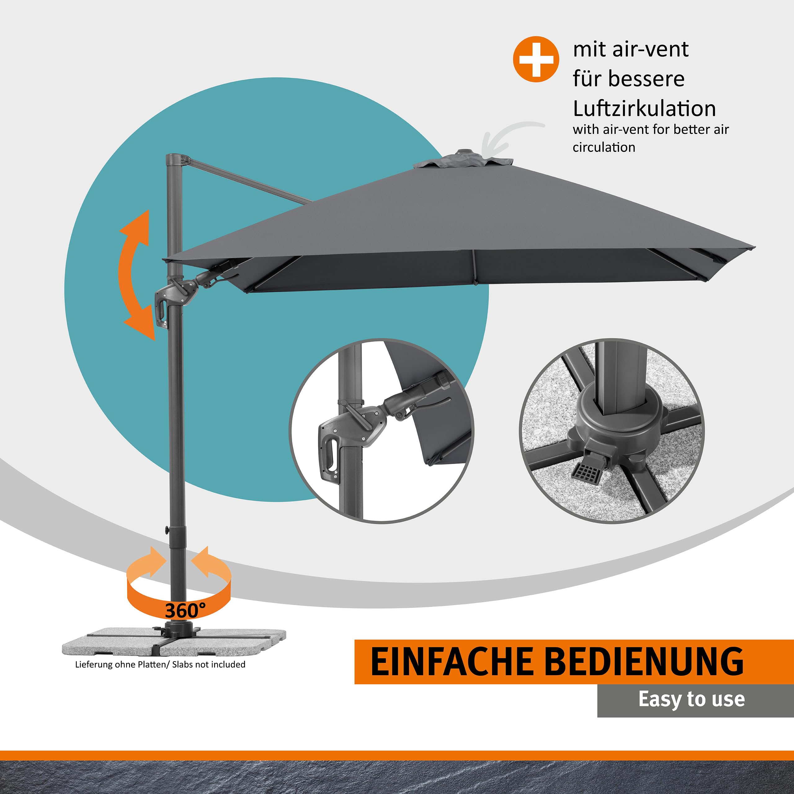Schneider Sonnenschirm RHODOS TWIST ca. 300 x 300 cm anthrazit, Anthracite
