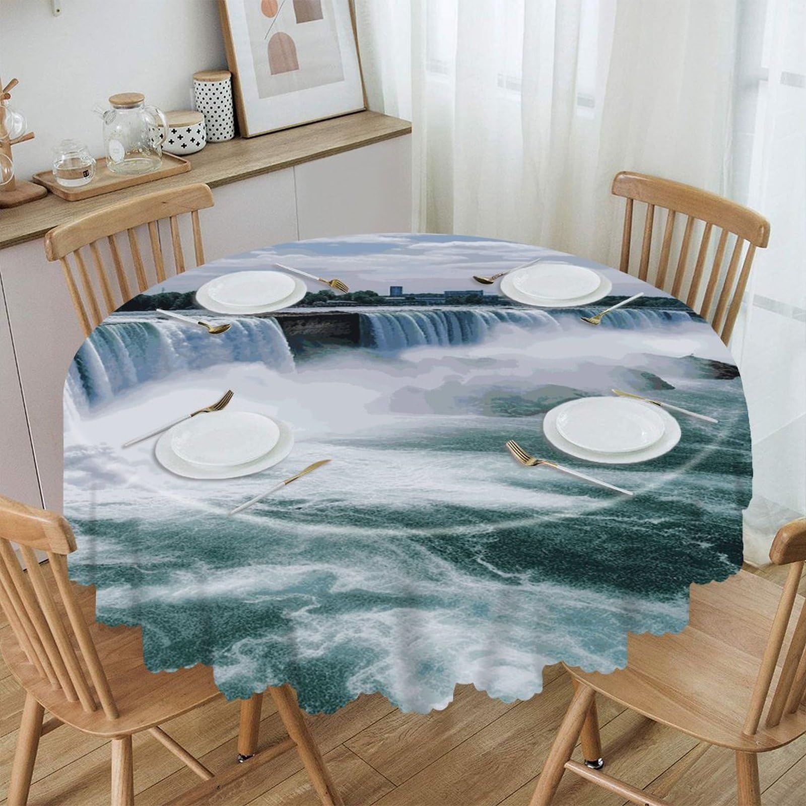 FekiLoot Niagara Falls Round Tablecloth Waterproof Spill-Proof Wipeable Table Cloth Wrinkle Free Circle Dining Table Cover for Dining Kitchen Wedding Parties Machine Washable